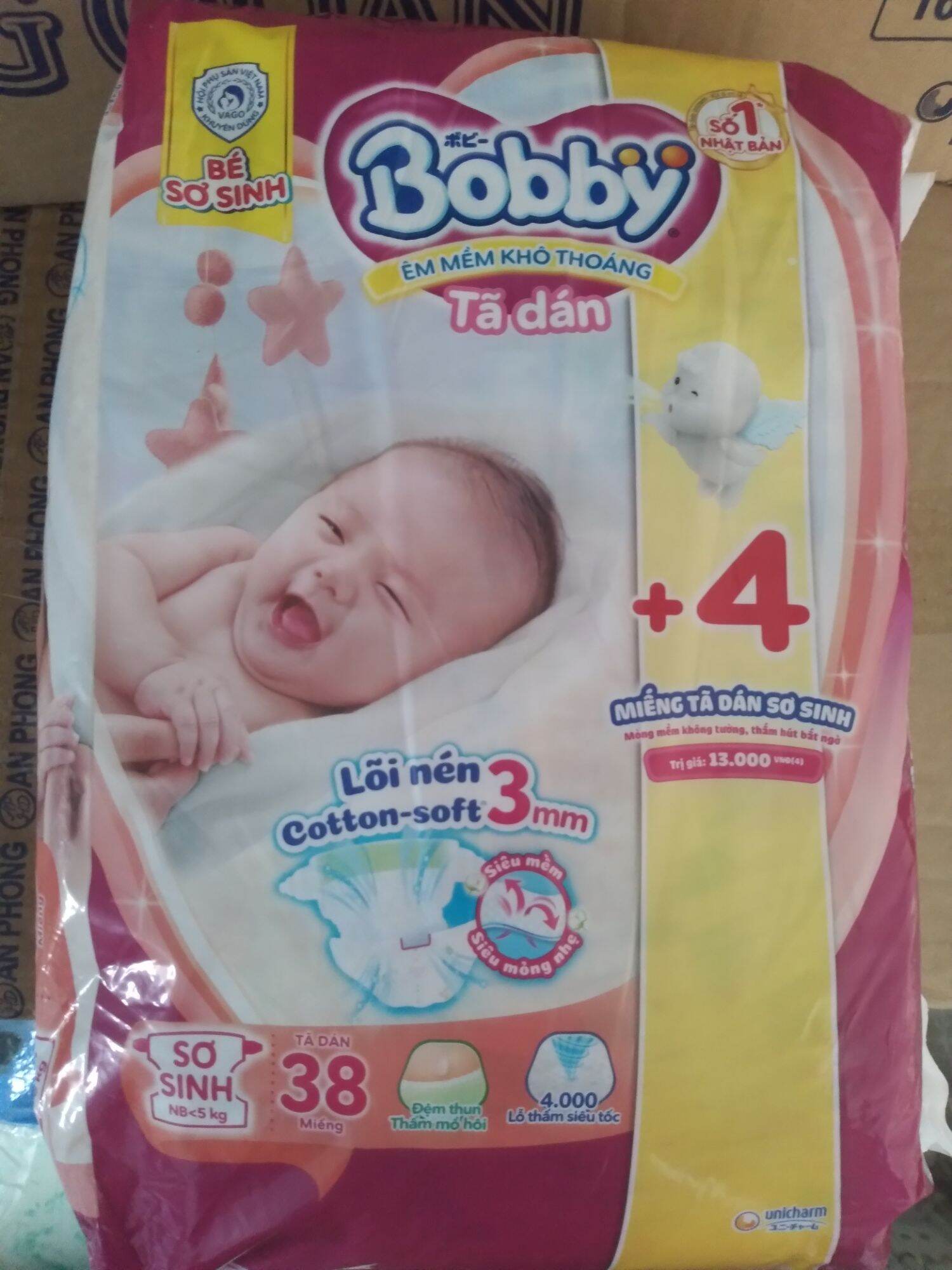 Tã dán Bobby sơ sinh Xs38 + 2 cho bé dưới 5kg
