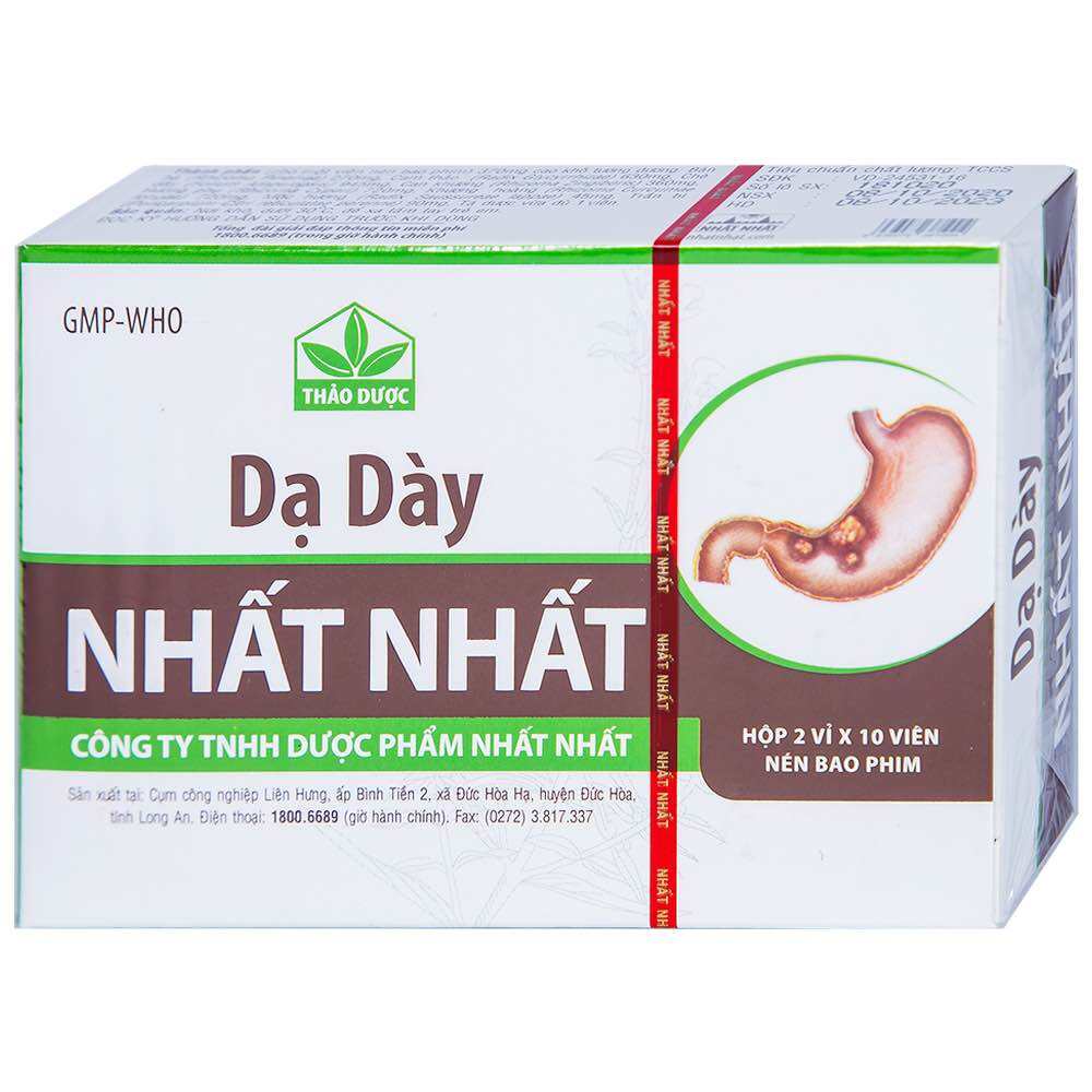 Dạ Dày Nhất Nhất trị viêm loét dạ dày, tá tràng, rối loạn tiêu hóa (2 vỉ x 10 viên)