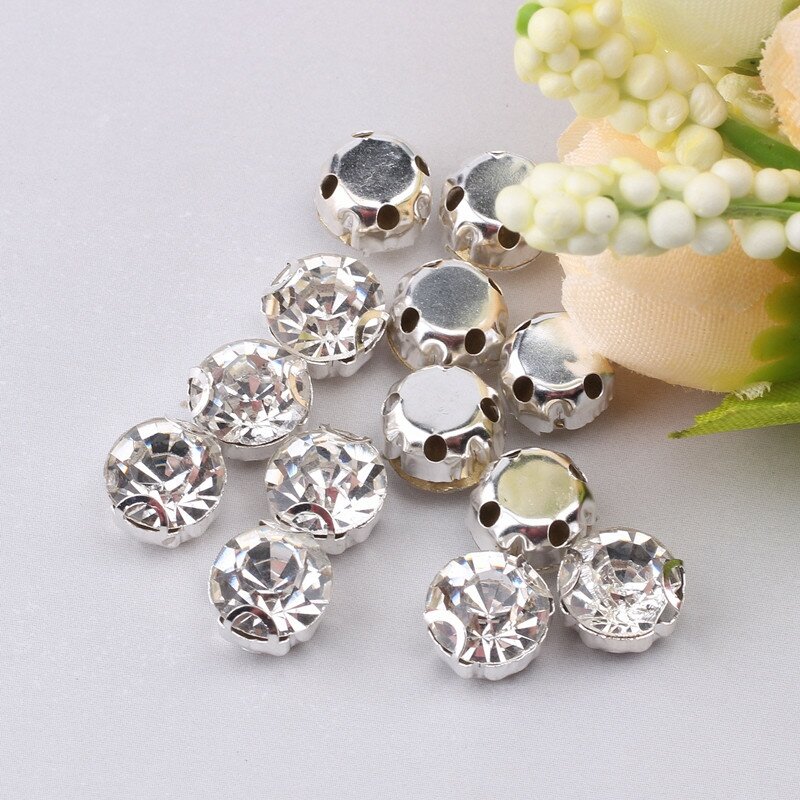 Hạt pha lê đá đế tròn 3d trắng đính kết trang phục thời trang