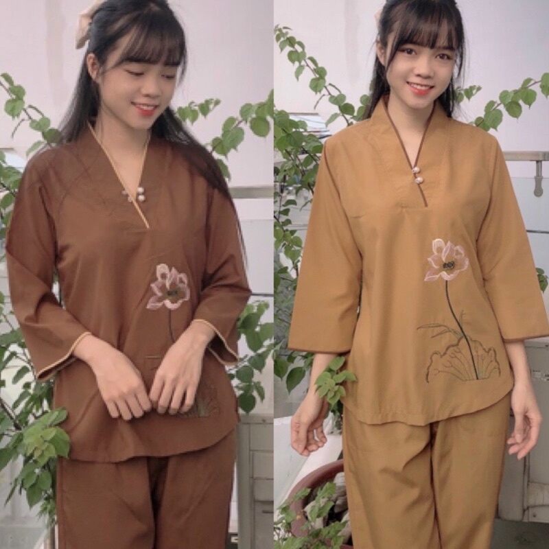ĐỒ LAM ĐI CHÙA MẪU NỮ 1 NÚT THÊU SEN