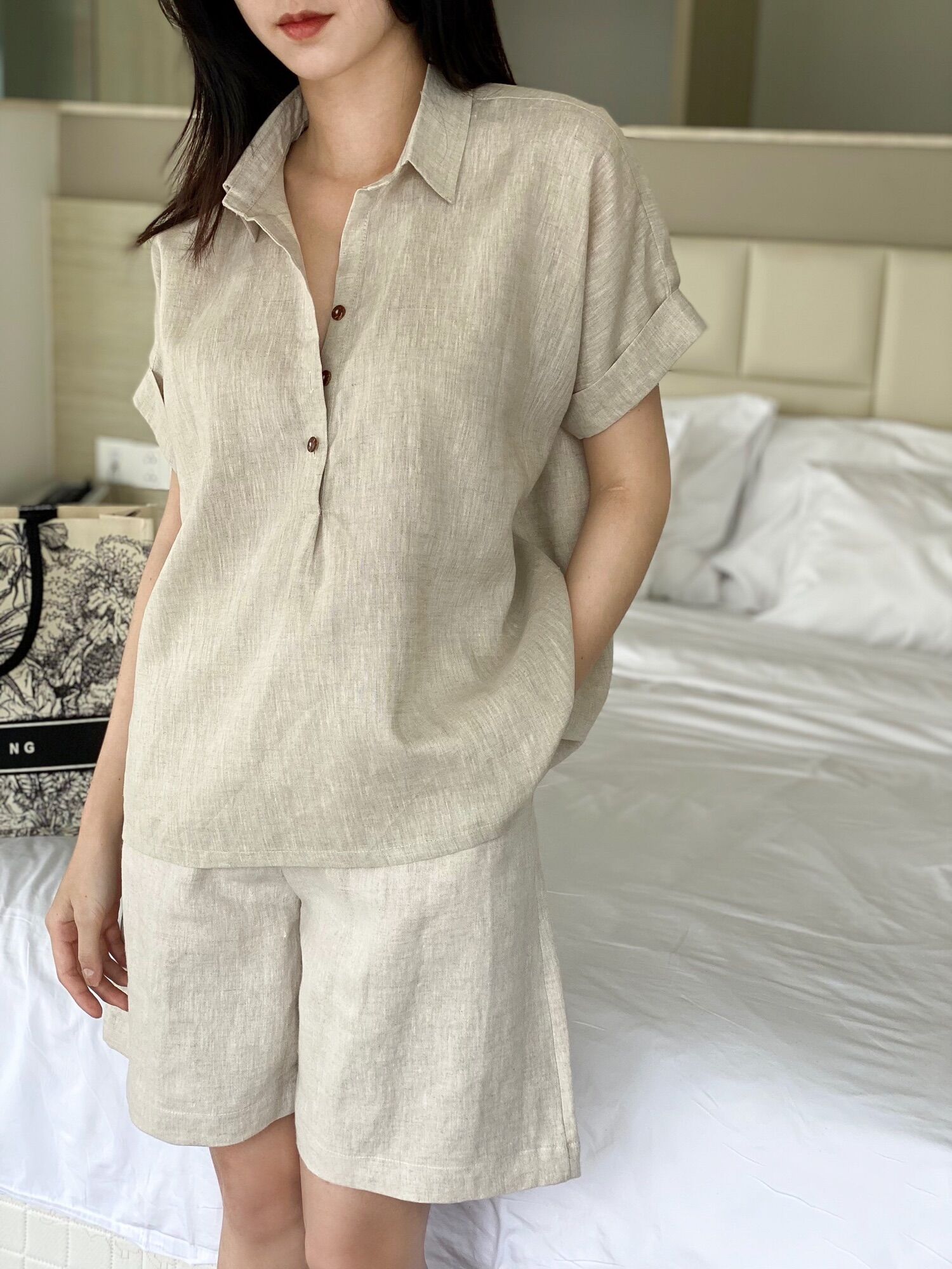 Shu Shi - Sơ Mi Tay Lỡ Cúc Gỗ Linen Premium ( Ảnh Chính Chủ )