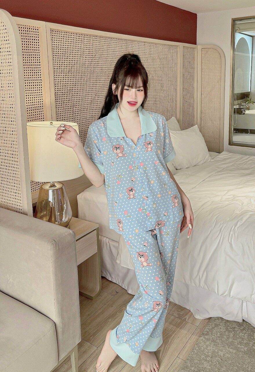 Freesize dưới 55kg - lụa mango pijama đồ bộ cd - cổ sen 2 lá có túi quần