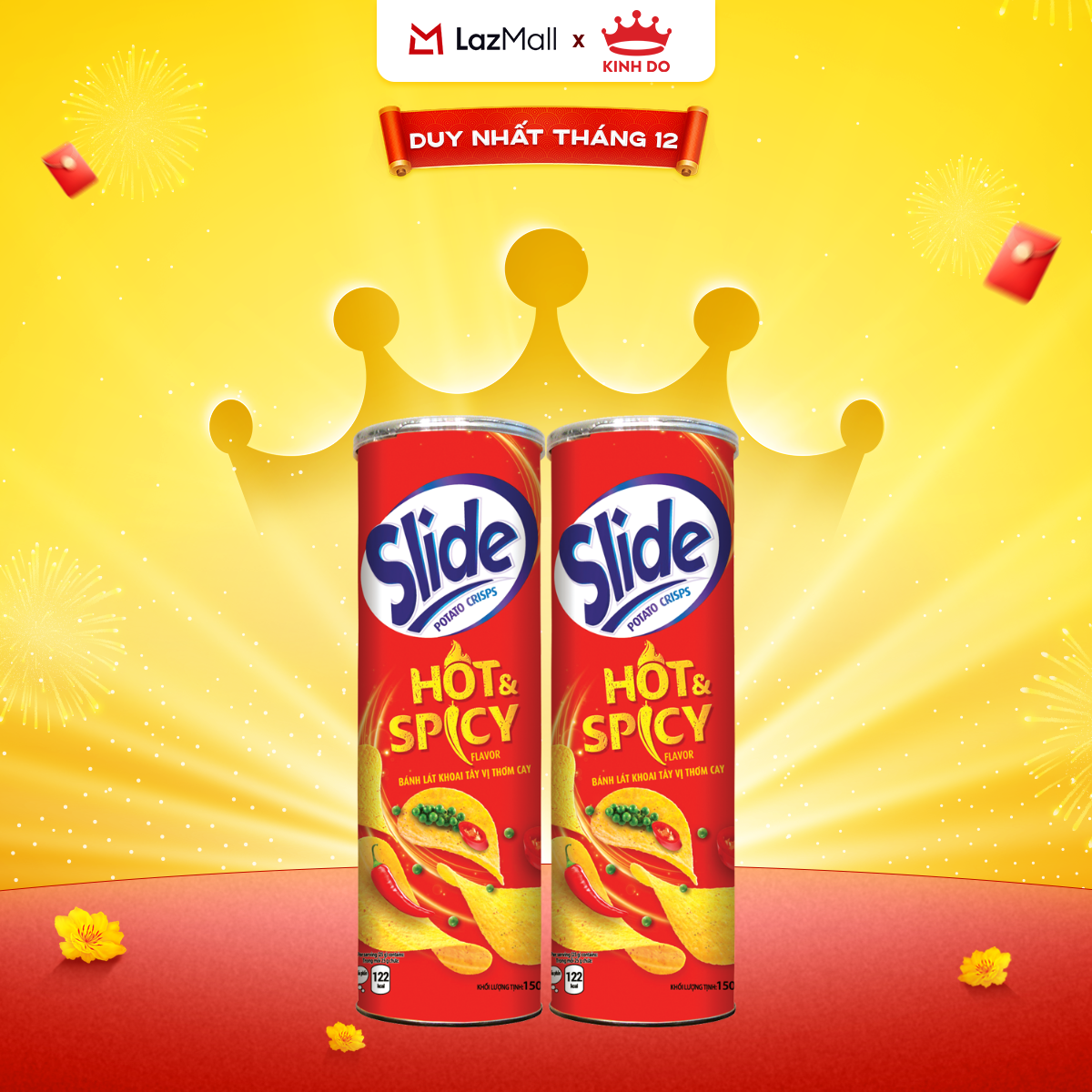  Bánh Lát Snack Khoai Tây Slide Vị Thơm Cay Combo 2 Lon X 145G 