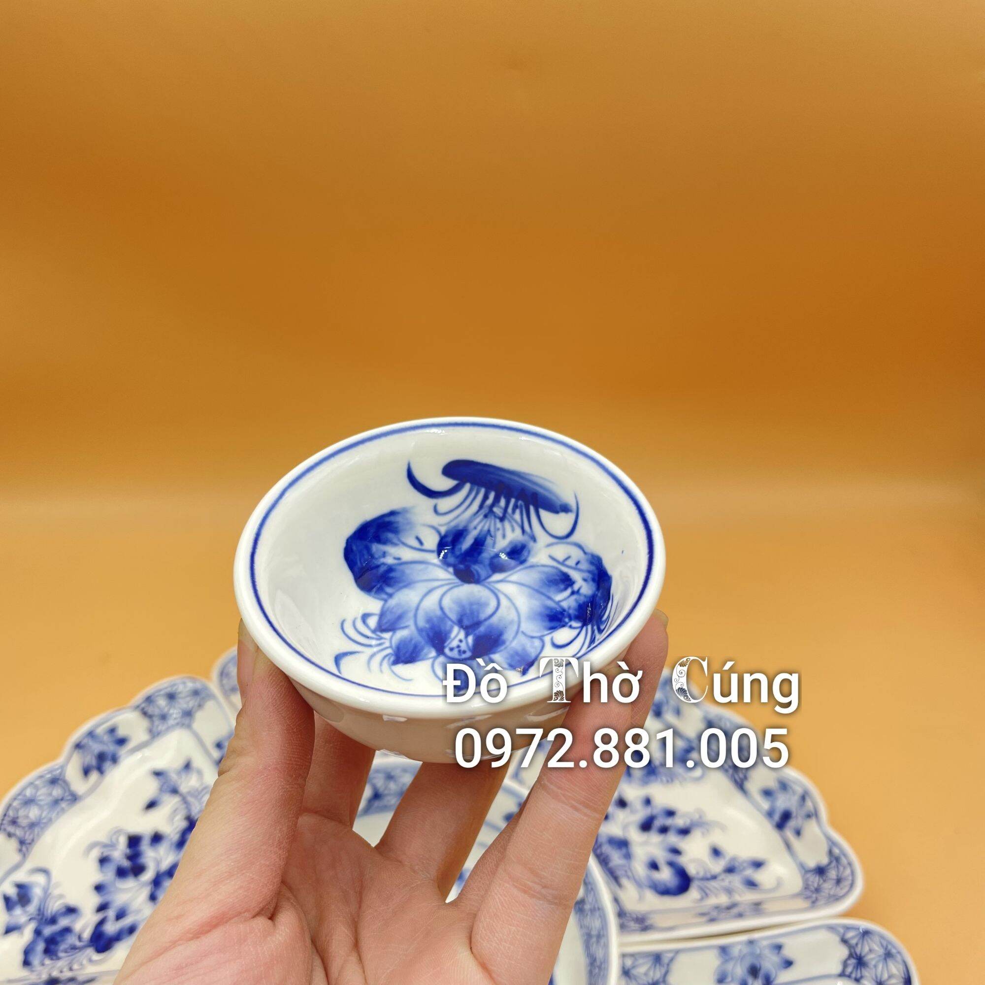 Bộ bát đĩa/Bộ đồ ăn vẽ hoa sen men cổ