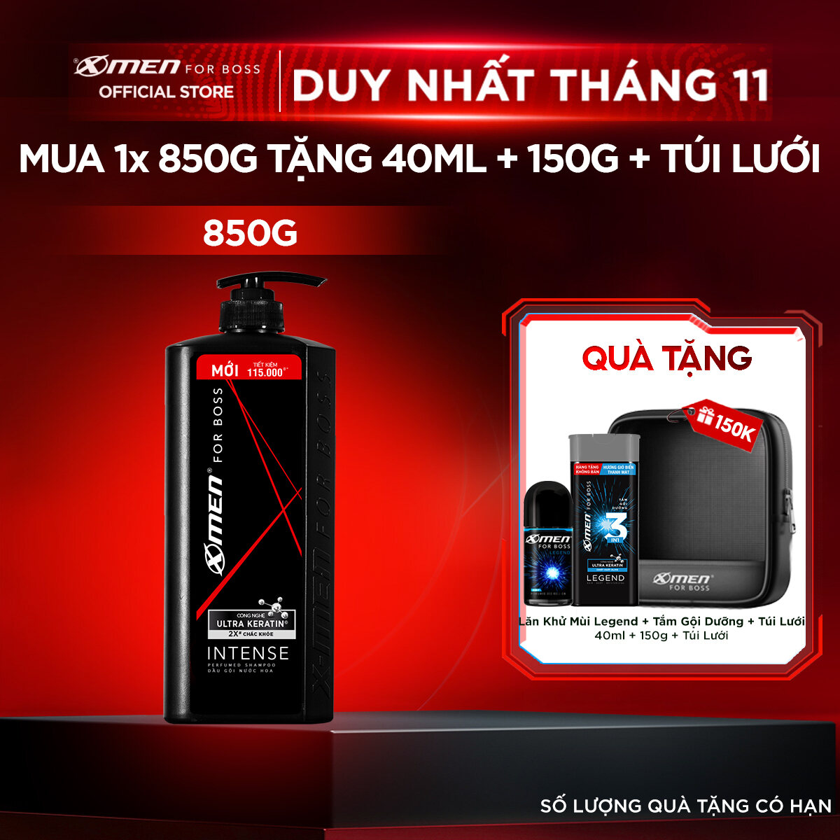 Dầu gội X-Men For Boss Intense - Hương trầm mạnh mẽ 850g