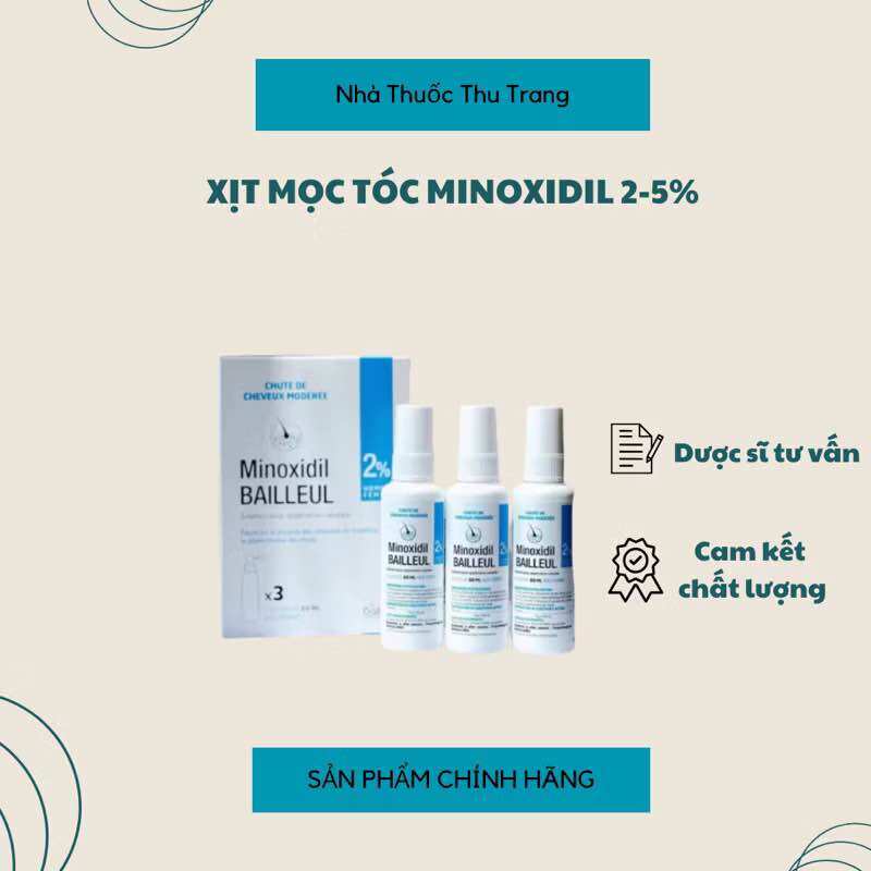 Bill Hãng - Sản phẩm Giảm Rụng Tóc Minoxidil Bailleul 2%-5% - NGĂN RỤNG TÓC, KÍCH THÍCH MỌC TÓC [Hộp 3 lọ 60ml]