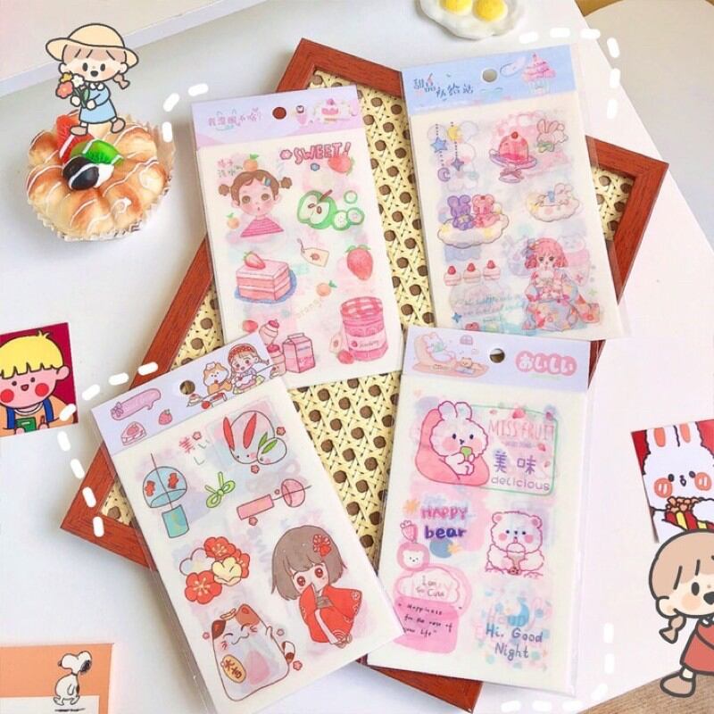 Bộ 6 tấm sticker bóc dán thông mình, dễ thương, đáng yêu, sticker đáng yêu