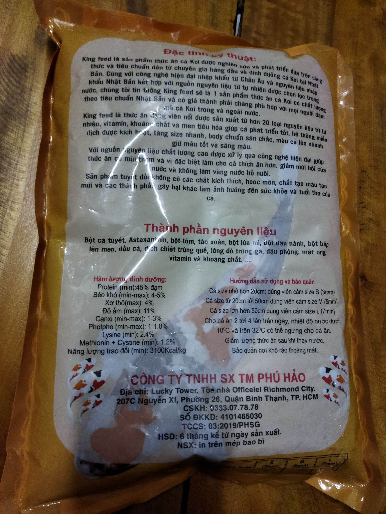 CÁM CÁ KOI CAO CẤP KING FEED 45% ĐẠM bao 1kg