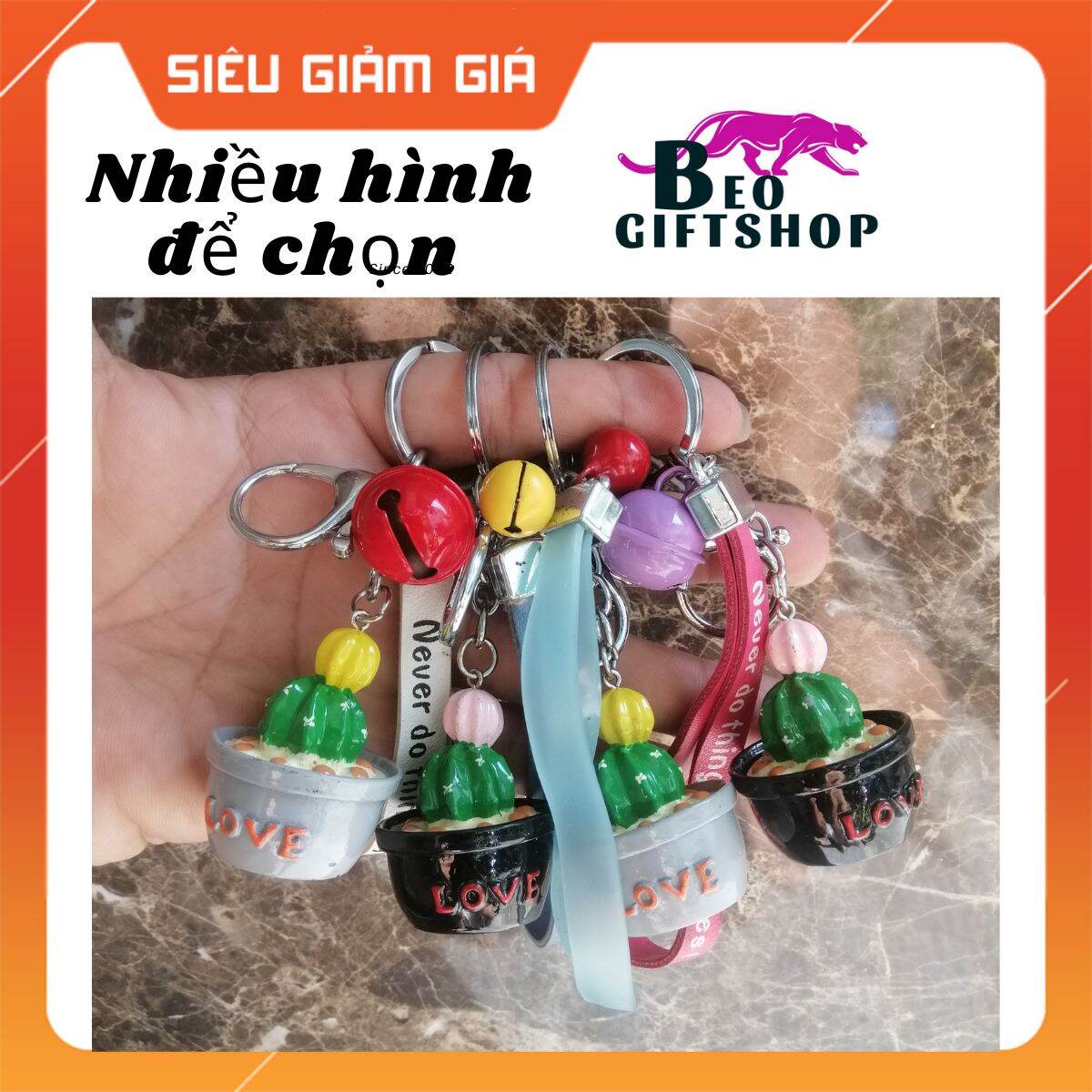 Móc khóa chậu xương rồng lớn có dây