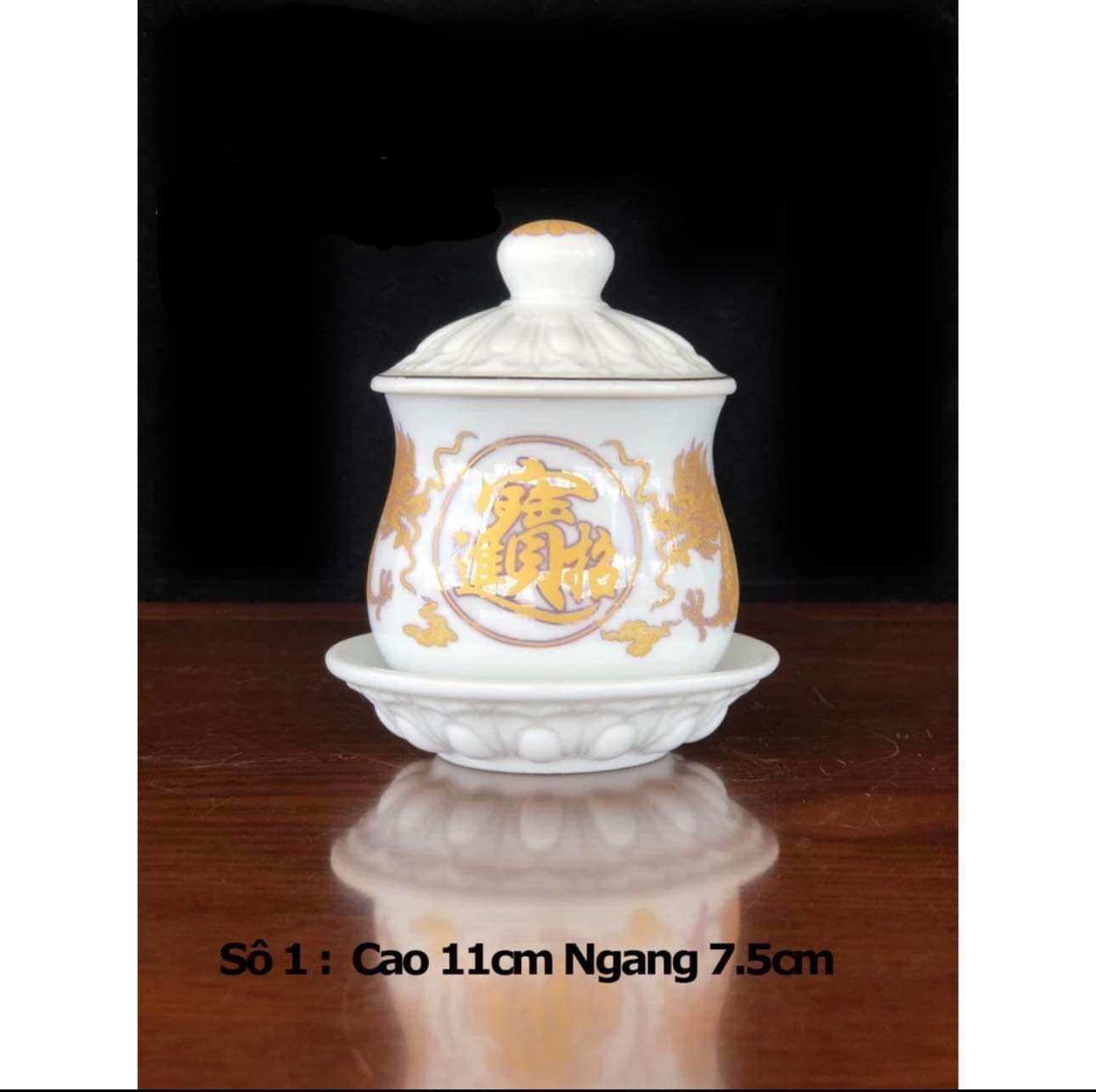 Bộ Bi Chum ly có Nắp trắng rồng sứ cao cấp