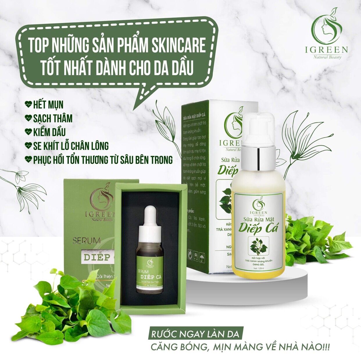 COMBO TOÀN DIỆN IGREEN-SẠCH MỤN,THÂM( serum diếp cá+sữa rửa mặt diếp cá)