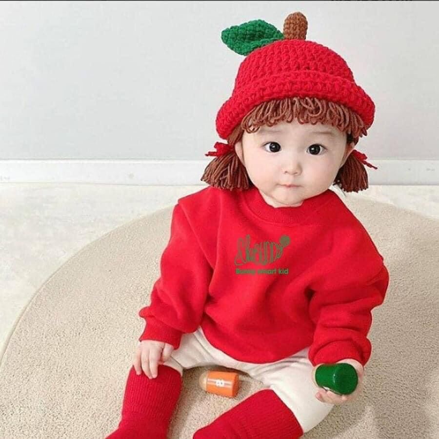 nón tóc giả quả táo bé gái