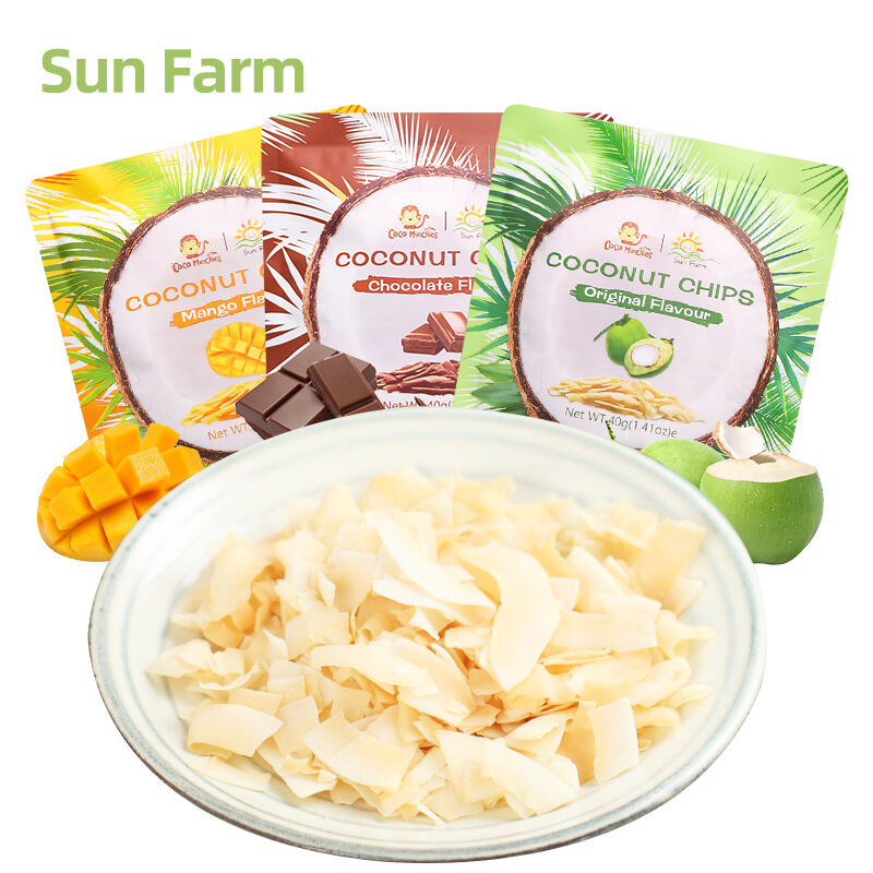 SunFarm Chocolate Coconut Crisps Snacks 3 Bags Mango Original Flavor Dried Fruit Leisure Food Treats Thai Brand Dry Fruit Snacks