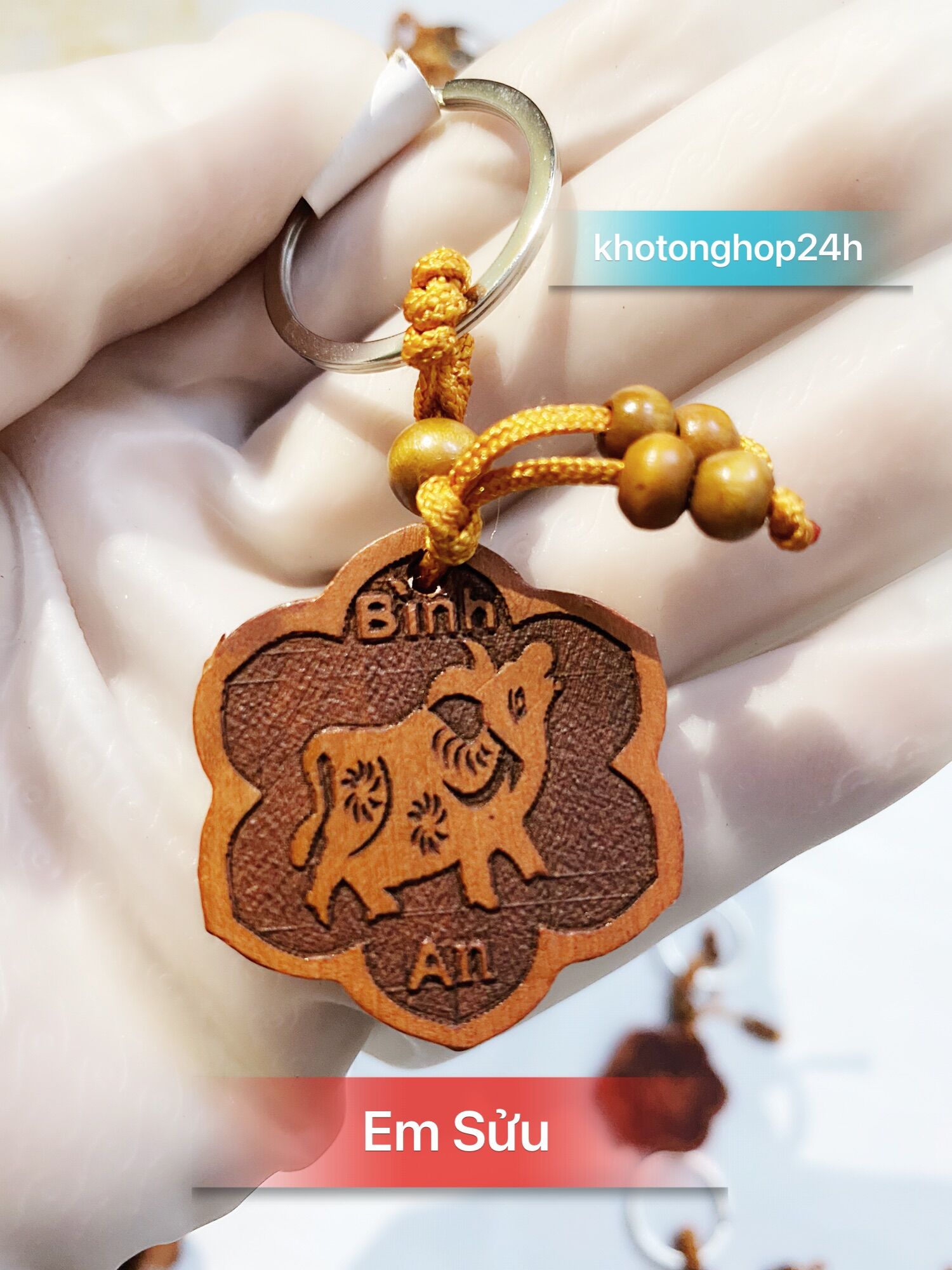 Móc khoá gỗ 12 con giáp hoa mai bình an hàng đẹp- khotonghop24h