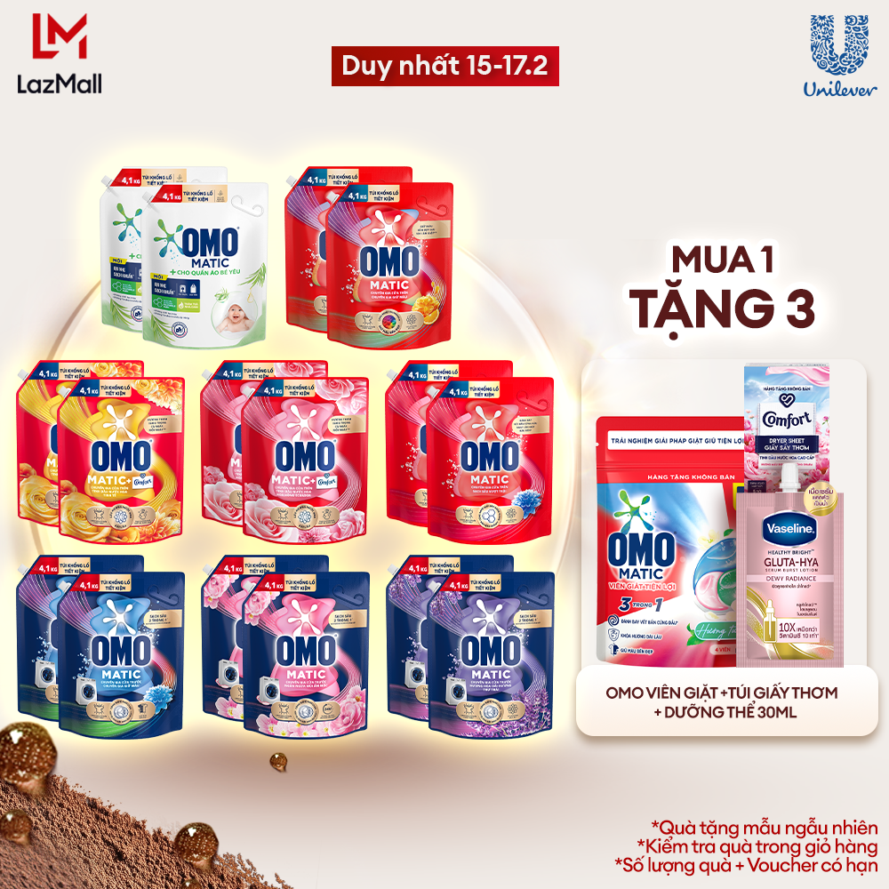 Combo 2 túi Nước giặt OMO Matic  túi 3.6/3.9/4.1kg (bao bì tùy lô nhập hàng)