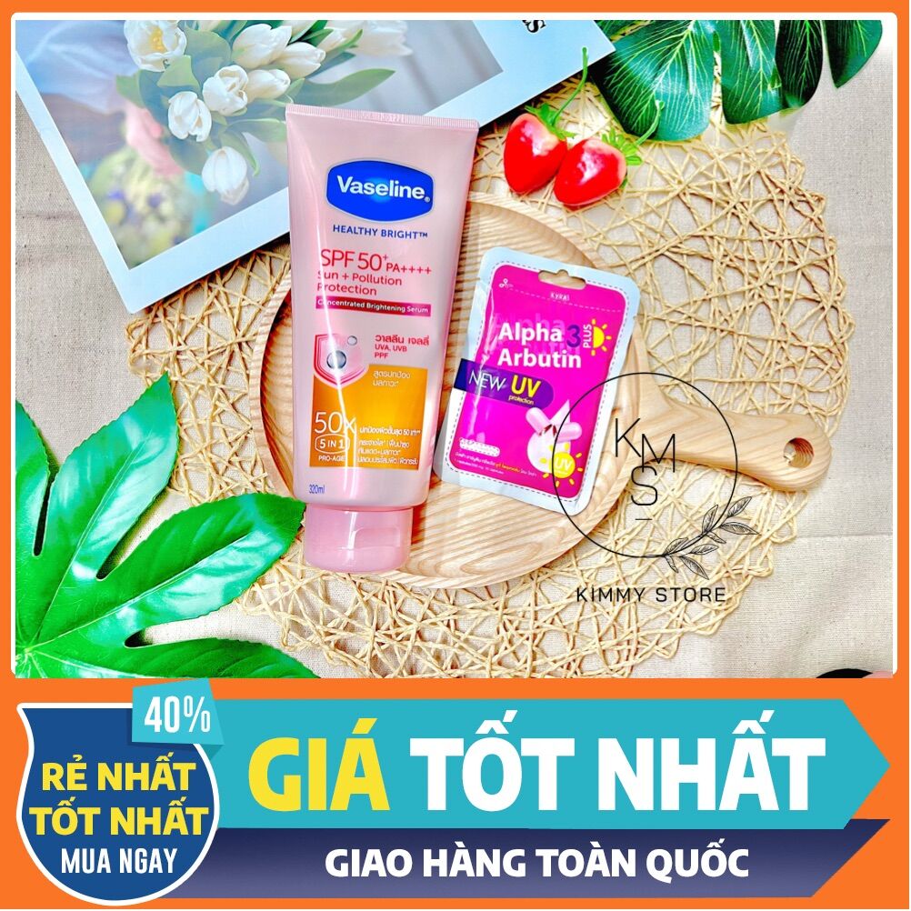 Combo vaseline gluta hya 10x ngày đêm + viên alpha arbutin 3plus