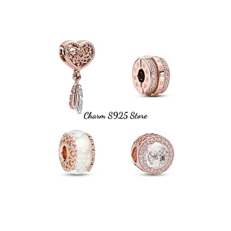COMBO 4 HẠT CHARM PAN ALE VÀNG HỒNG ĐÍNH ĐÁ BẠC S925