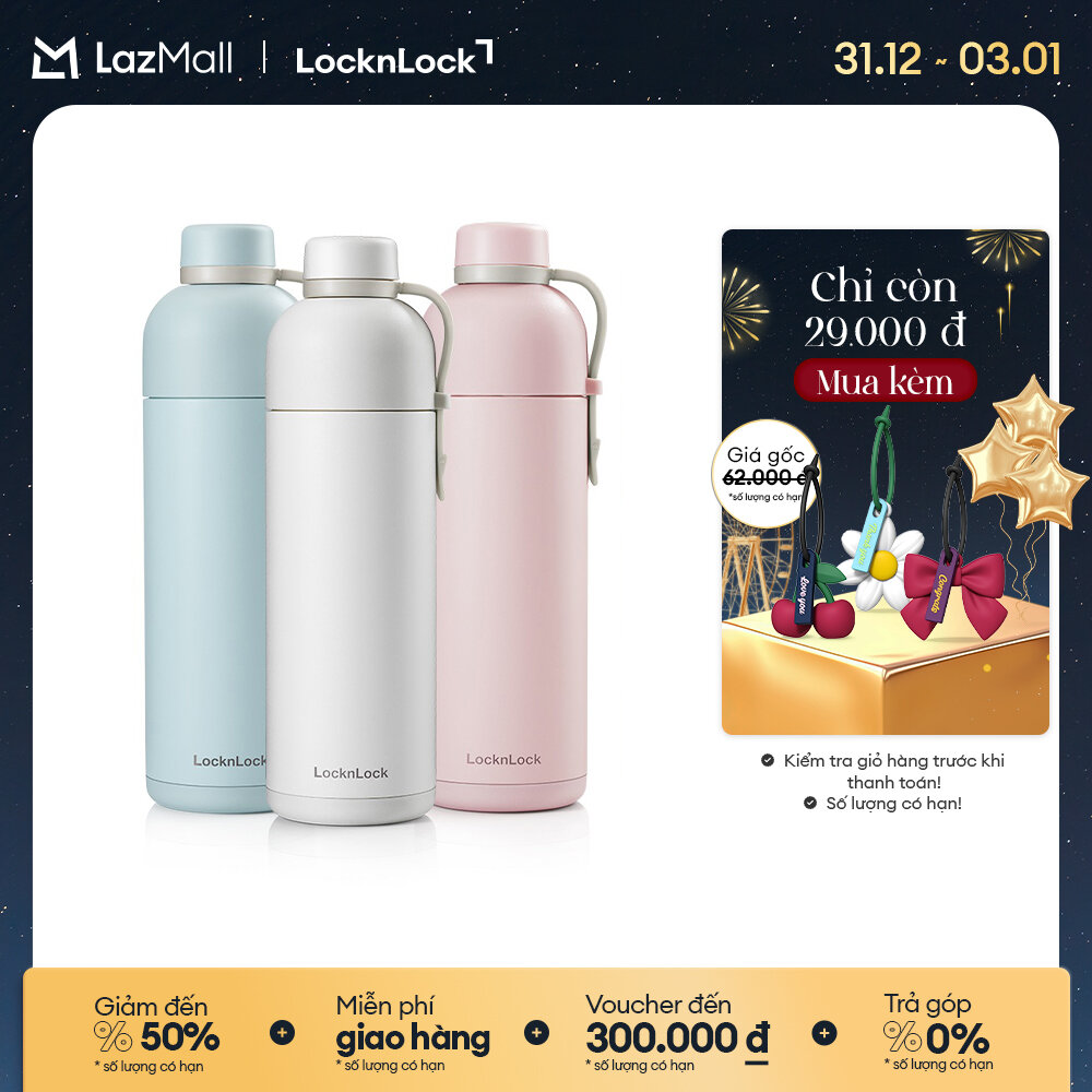 Bình giữ nhiệt Lock&Lock Belt Bottle 490ml - LHC4267 - Màu Pastel - Inox an toàn - Có quai xách kèm cố định nắp bình