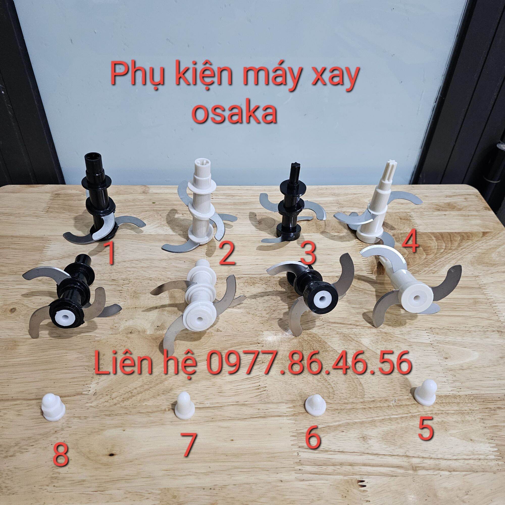 Linh kiện máy xay thịt osaka - dao kèm núm trắng, núm trắng, gioăng máy xay osaka