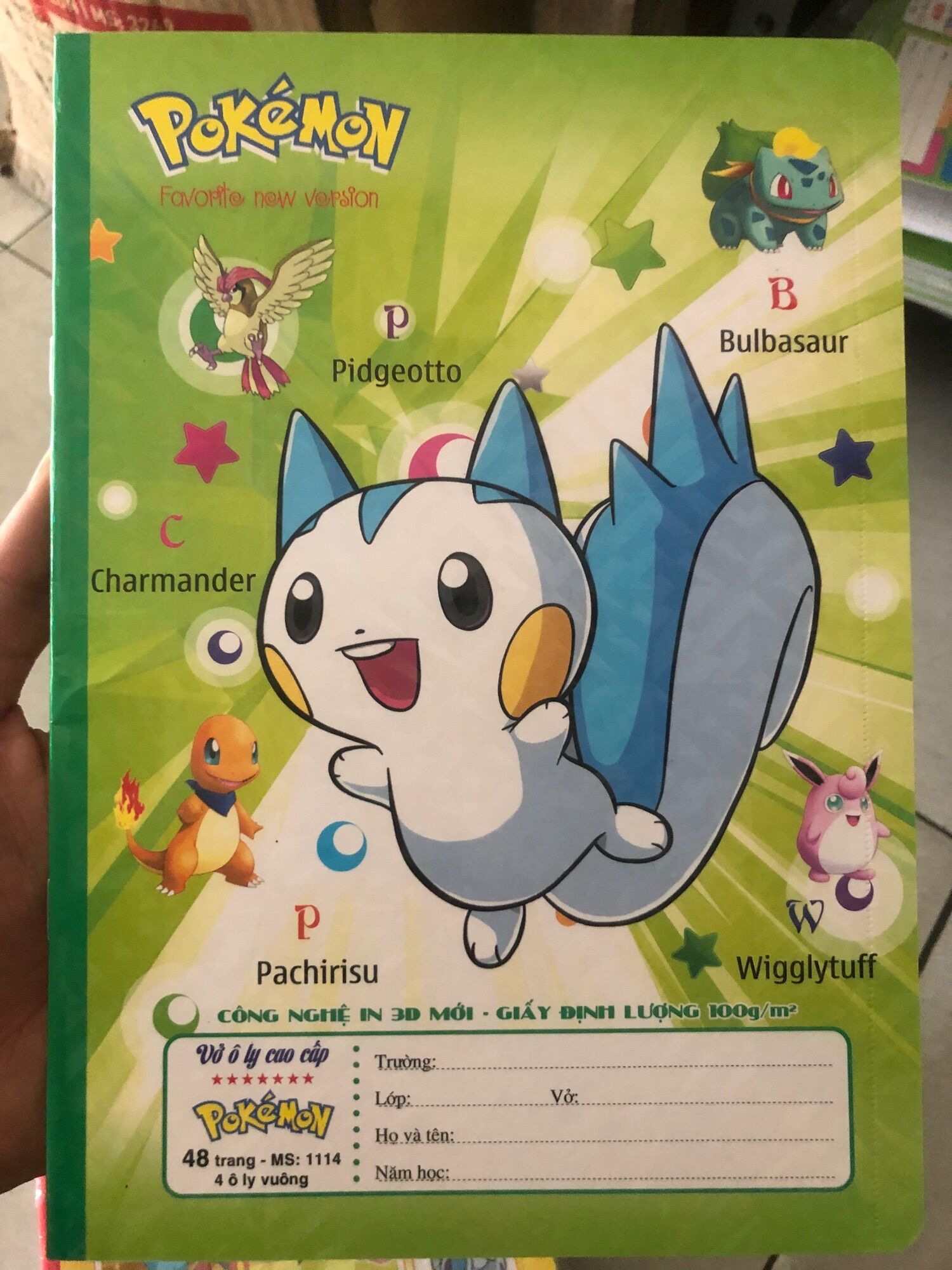 Vở ô ly Pokemon 3D 48 trang Cao cấp