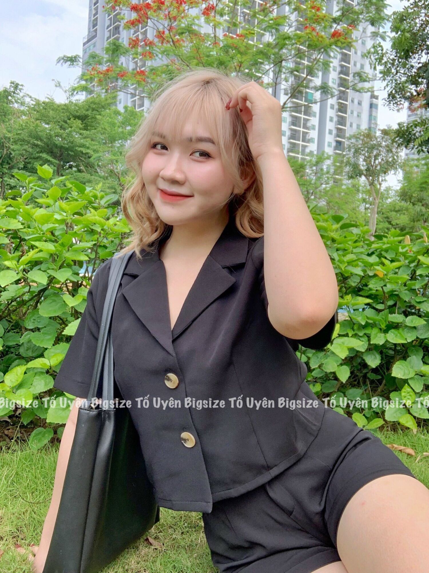 Set Bộ Vest Cộc Tay 2 Màu Đen - Xanh Cốm
