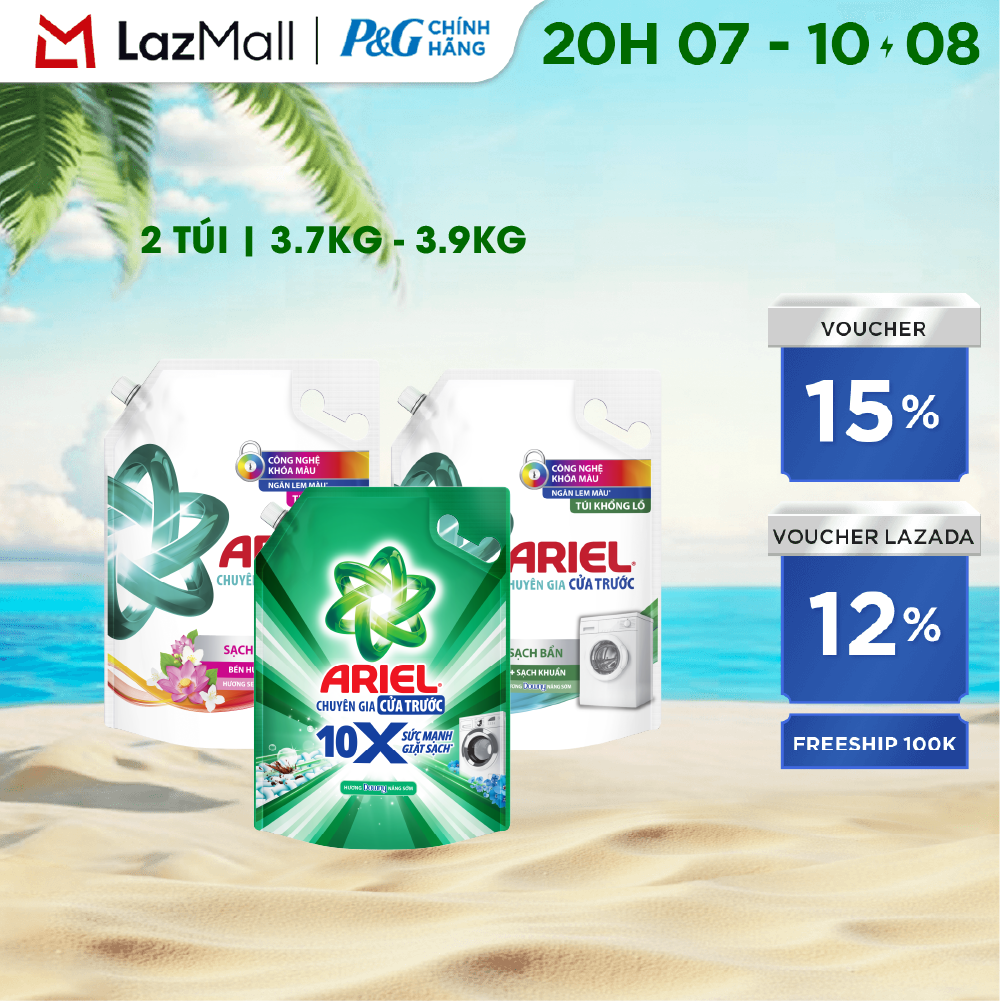 Combo 2 Nước Giặt Cửa Trước ARIEL Ngăn Lem Màu, Quần Áo Siêu Thơm Hương Downy Nắng Sớm/ Hương Sen Nhài/ Oải Hương Túi 3.9KG/ 3.7KG