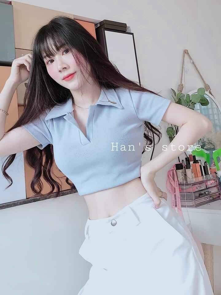 [HCM] ÁO KIỂU CROPTOP CỔ TRỤ FROM DƯỚI 50KG