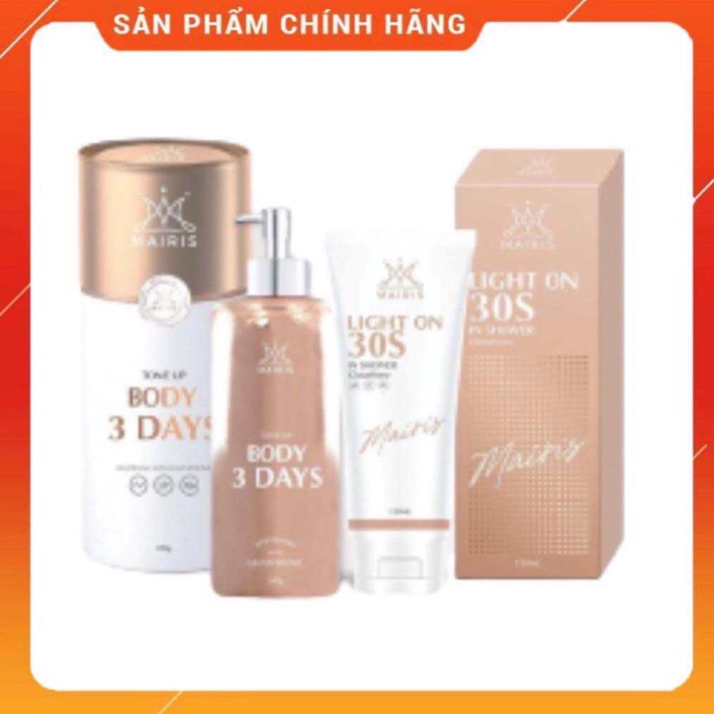 Combo Tắm Ủ Trắng 30s Light On Và Body Truyền Trắng 3 Days Mairis Tẩy Tế Bào Chết Dưỡng Trắng Mịn Ch