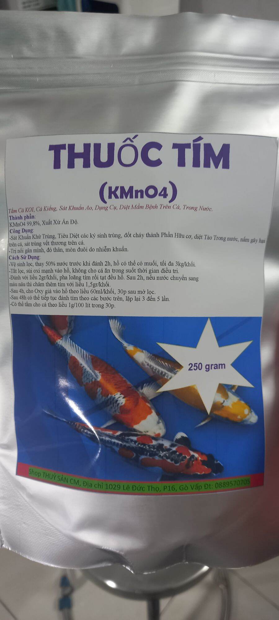 KMnO4, Tím, Dùng Tắm cá Koi, Tiêu diệt Ký sinh Trùng, nấm, sát trùng vết thương trên cá