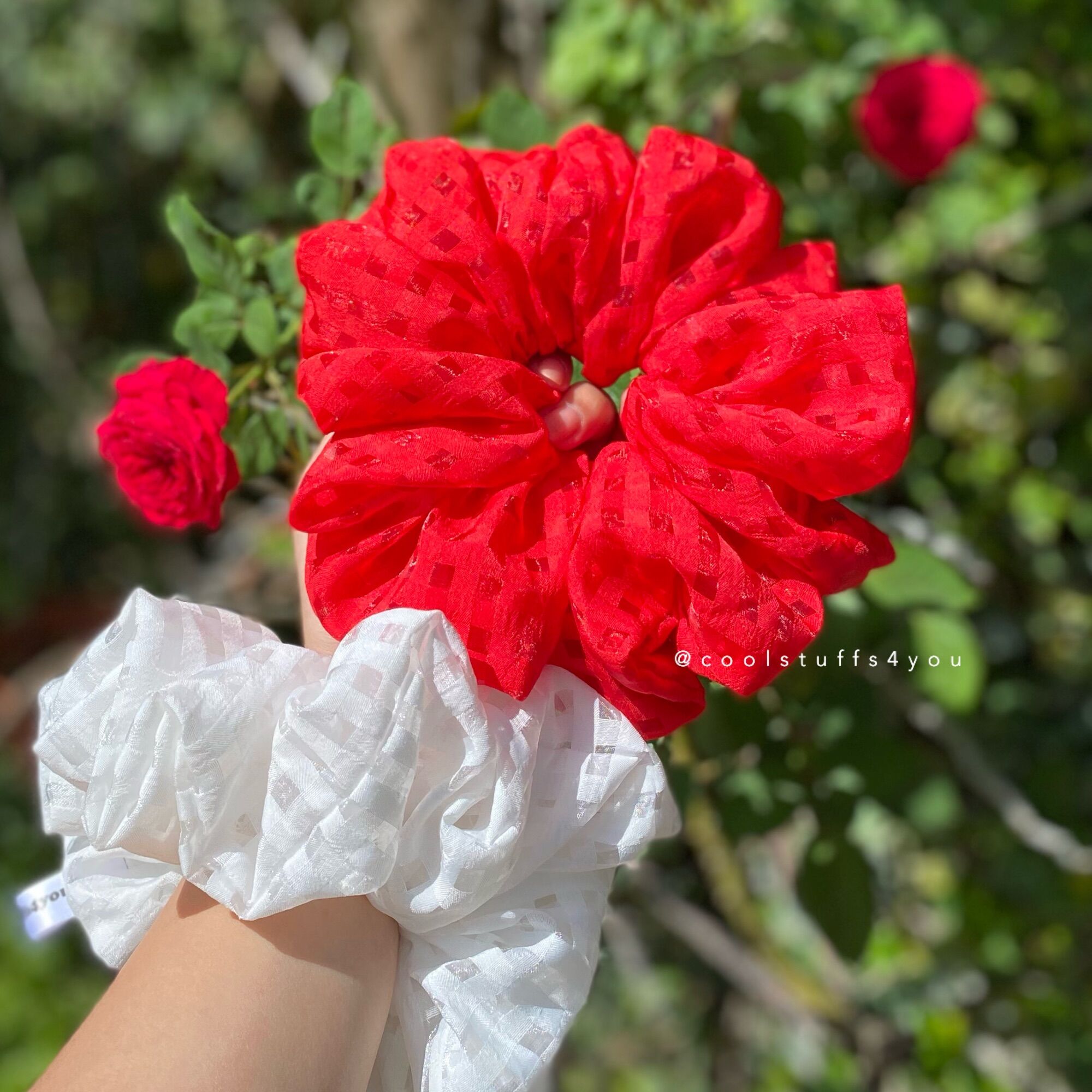 Buộc Tóc Scrunchies Voan Phồng Kẻ Sọc Size Trung