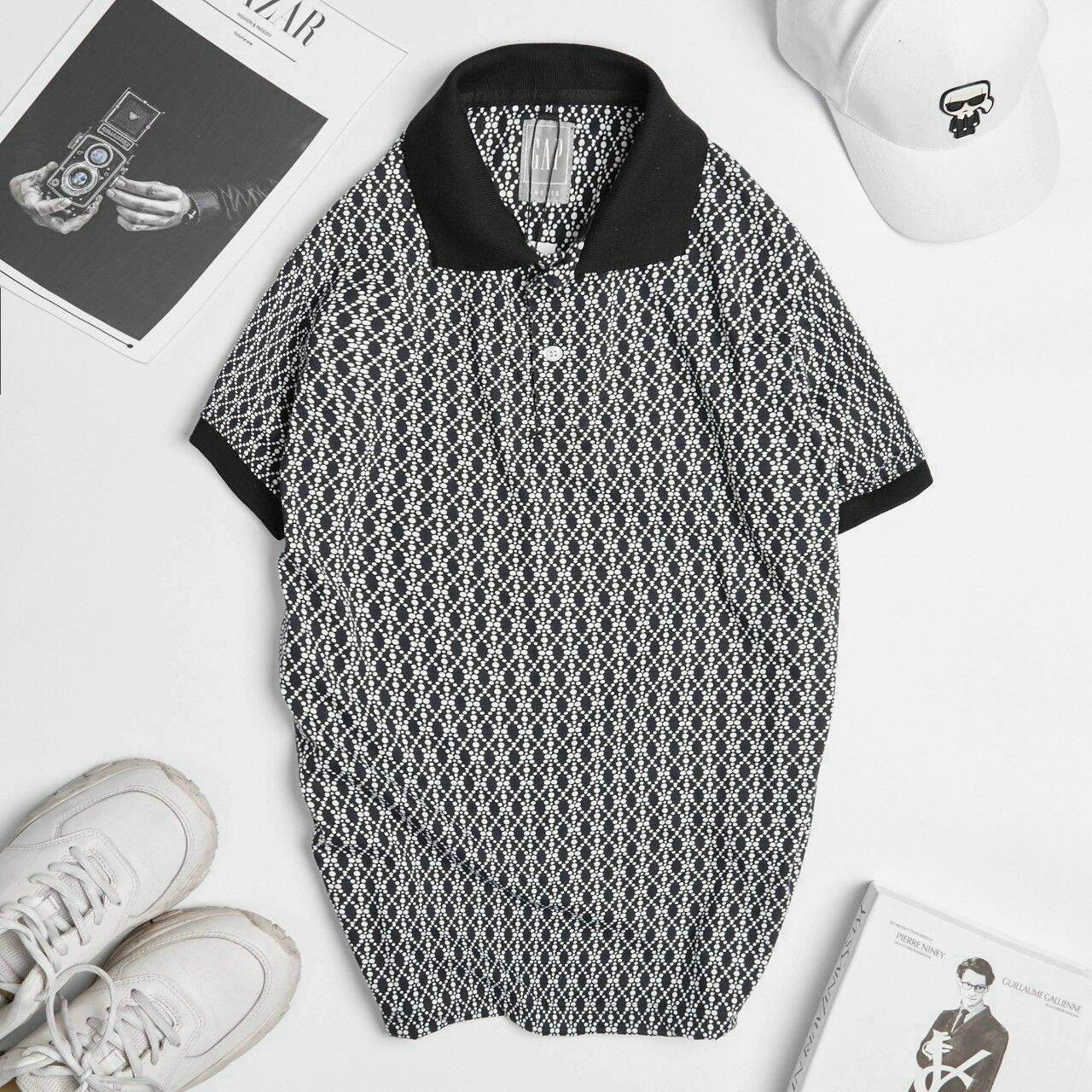 Áo thun nam polo vải thun 100% cotton 4 chiều in hoa văn