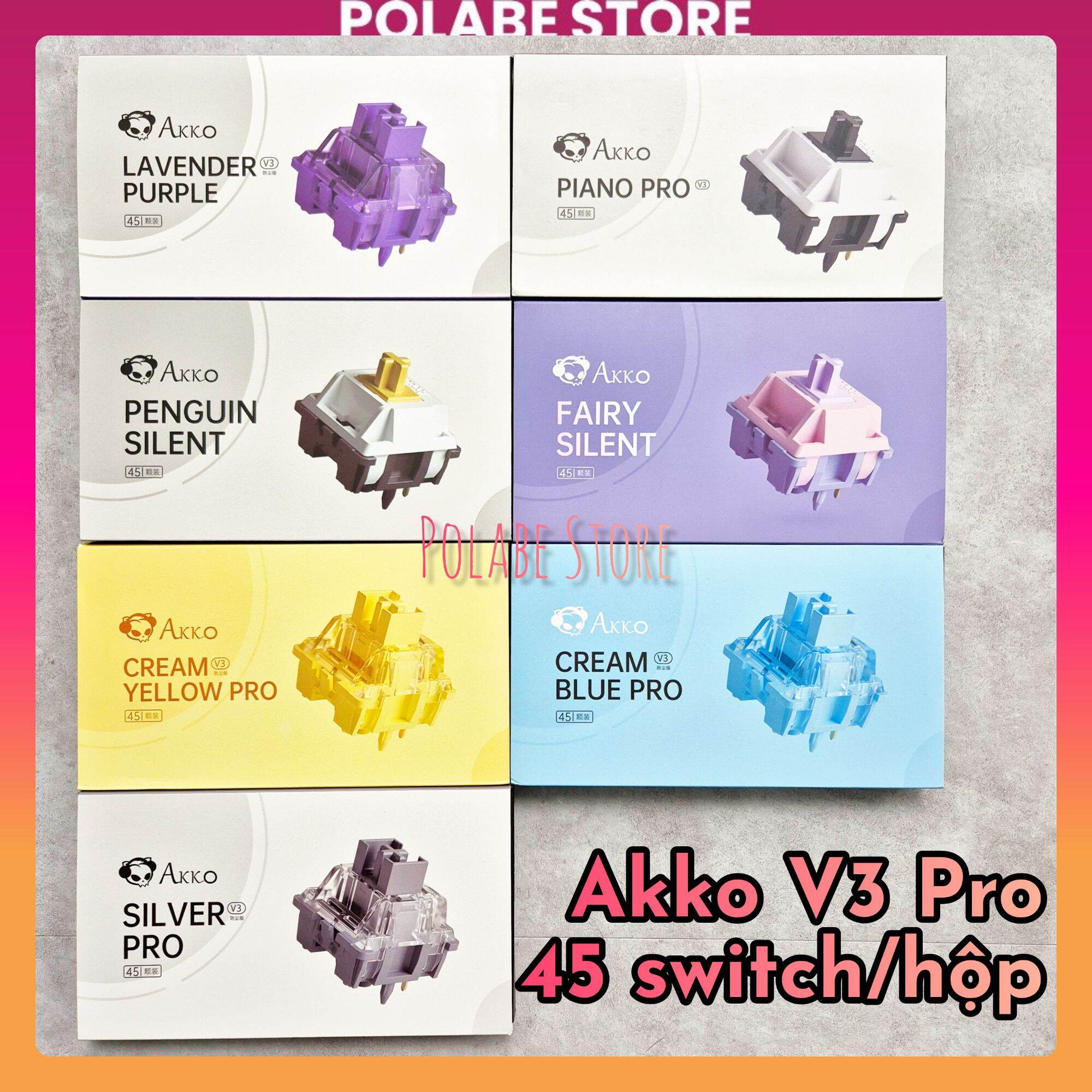 [Hộp 45sw] Akko Cream Yellow Blue V3 Pro Linear switch Polabe Store Akko Piano Pro Akko Silver lavender Purple Fairy Penguin Silent tactile bàn phím cơ
