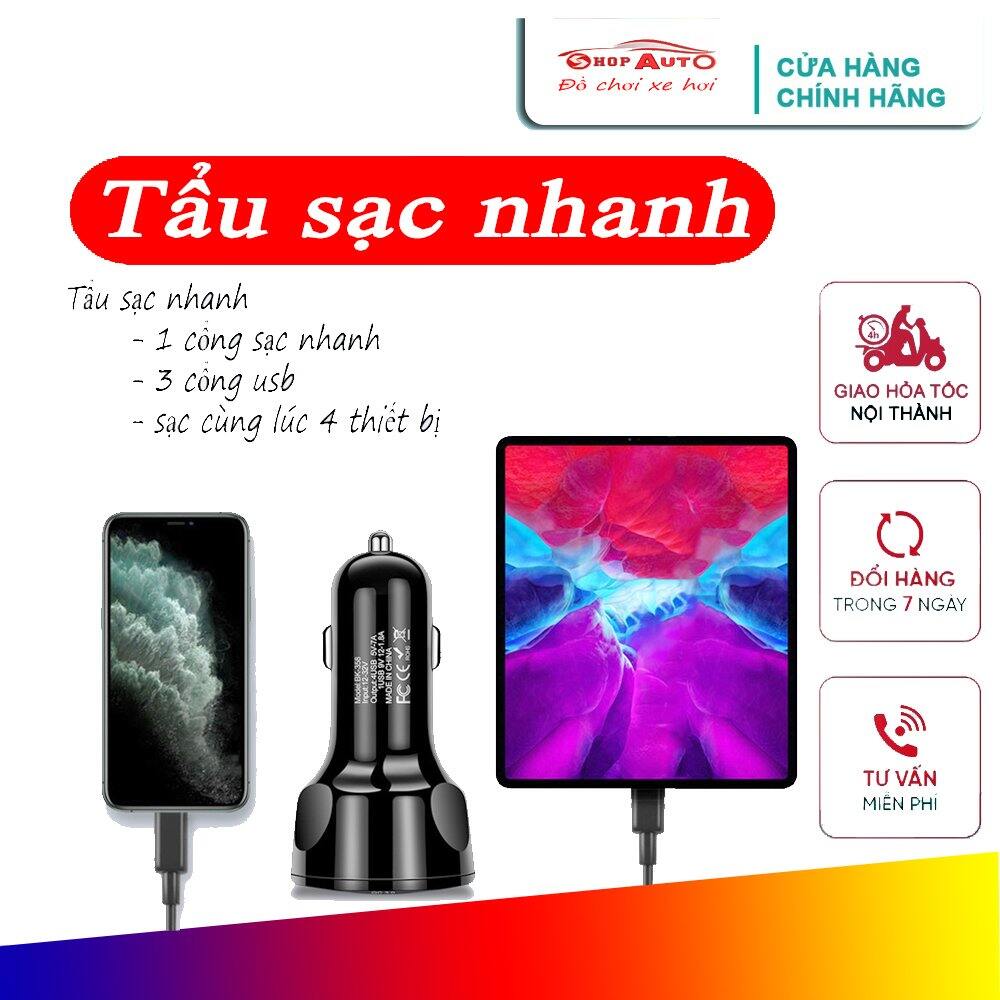 Tẩu sạc nhanh ô tô, tẩu chia sạc nhanh sạc cùng lúc 4 thiết bị, tẩu sạc ô tô nhỏ gọn, loại tốt, chất lượng