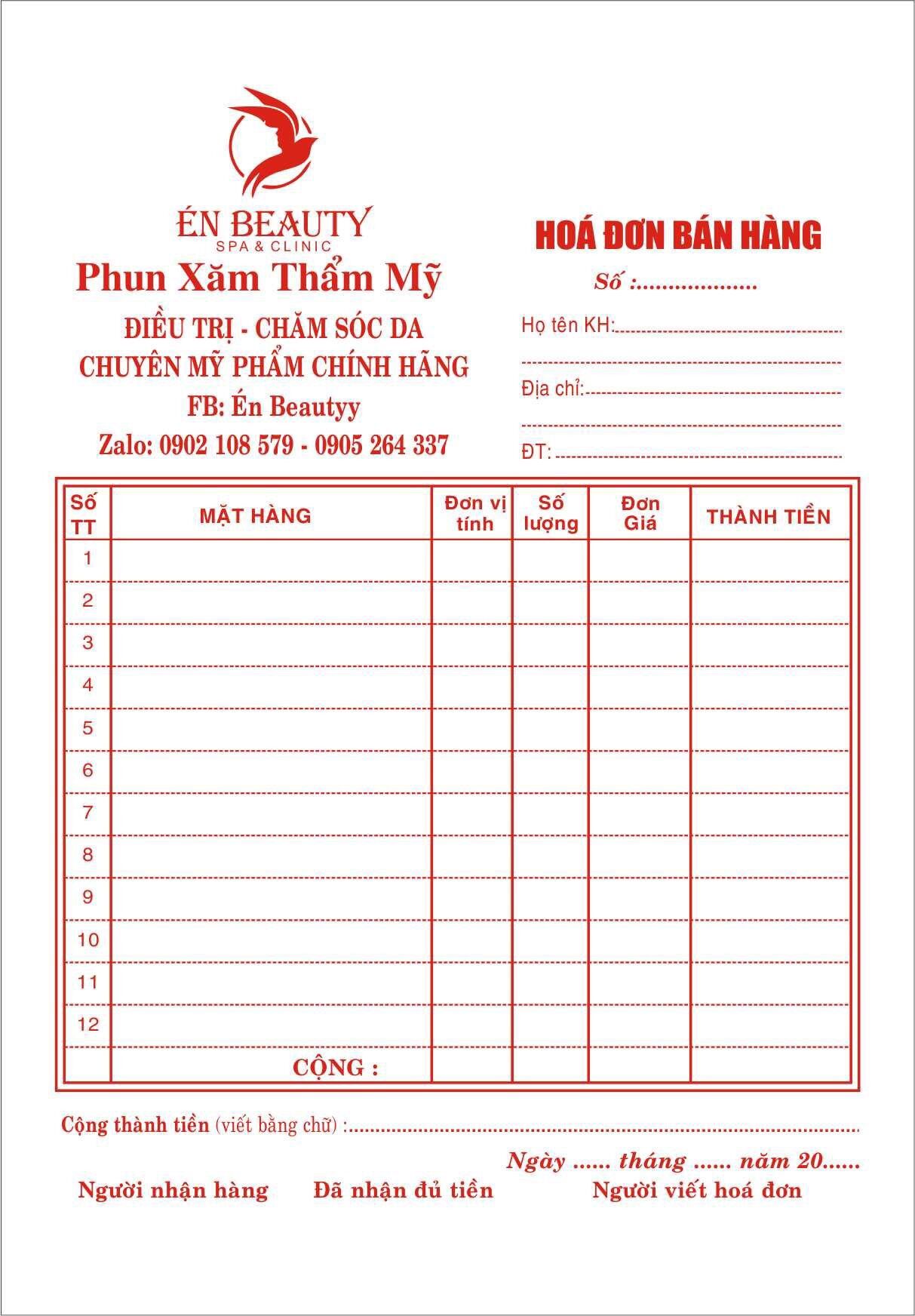 BIÊN NHẬN IN THEO YÊU CẦU (Giấy 2 liên) 5 CUỐN