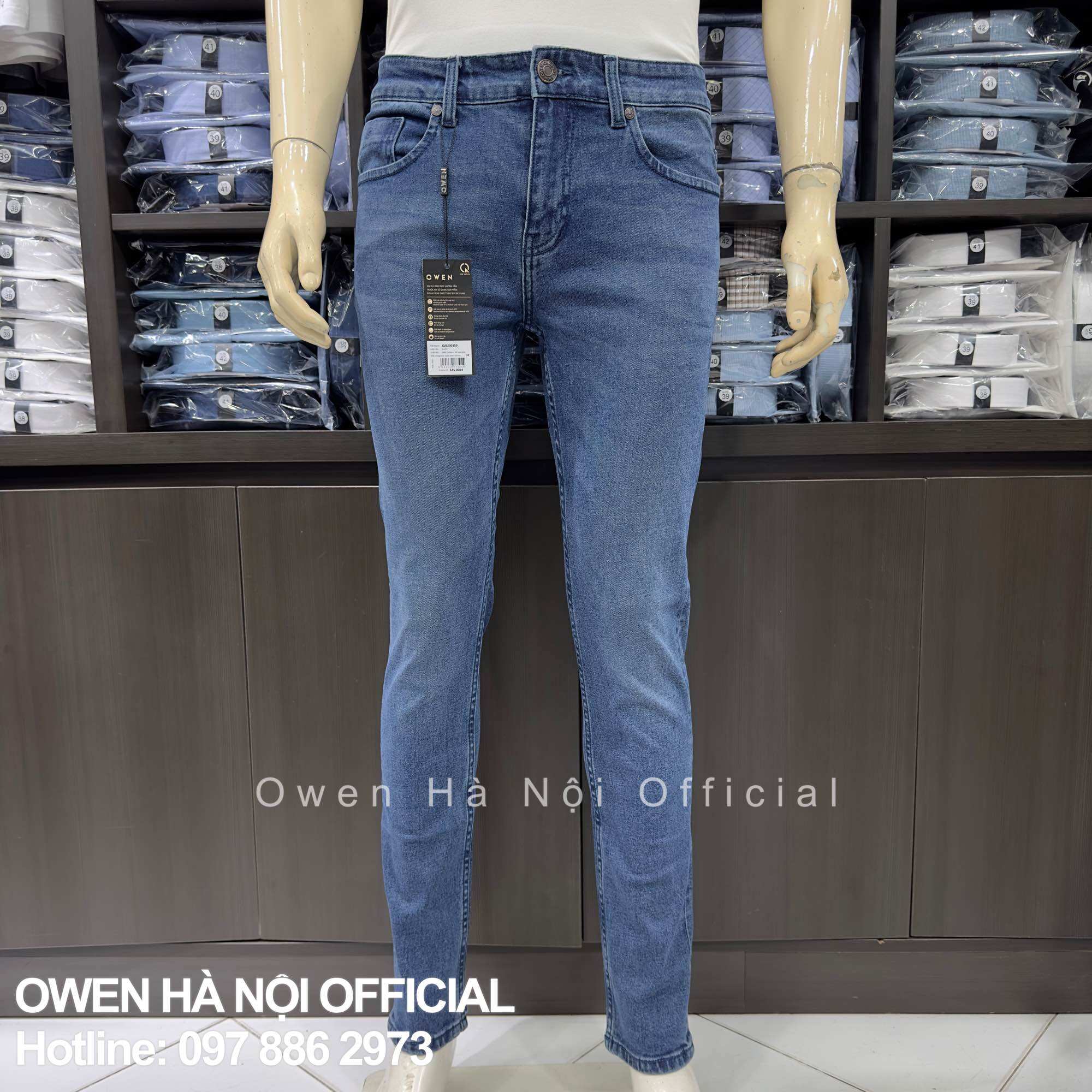 Quần jeans owen màu xanh slim fit QJS230159