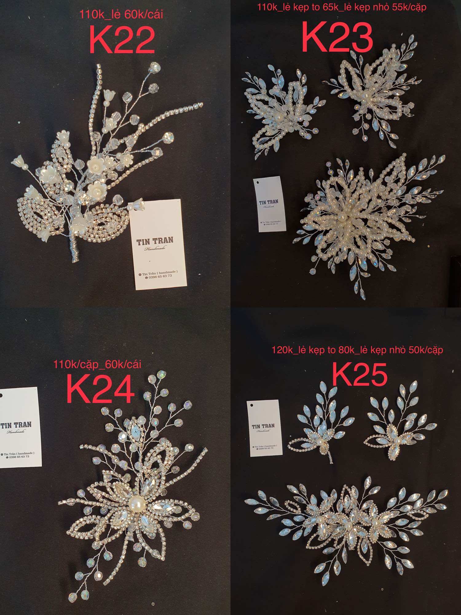 Kẹp cài tóc dành cho cô dâu, tóc bà sui, tóc dự tiệc handmade & ảnh tự chụp chính chủ