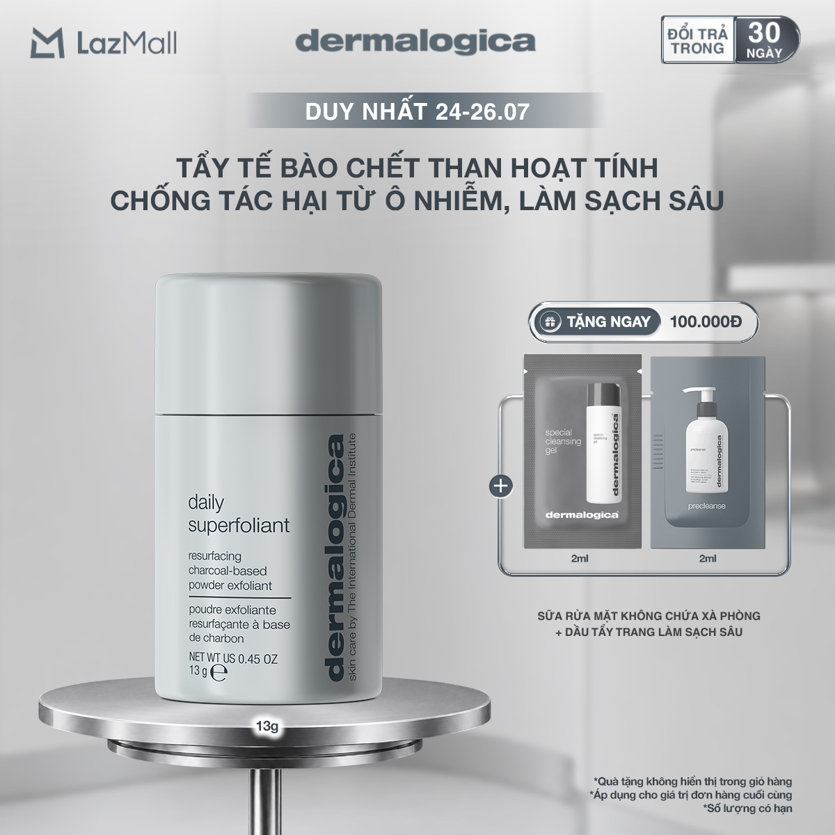Tẩy da chết dermalogica daily superfoliant travel size 13g than hoạt tính chống tác hại từ ô nhiễm, làm sạch sâu