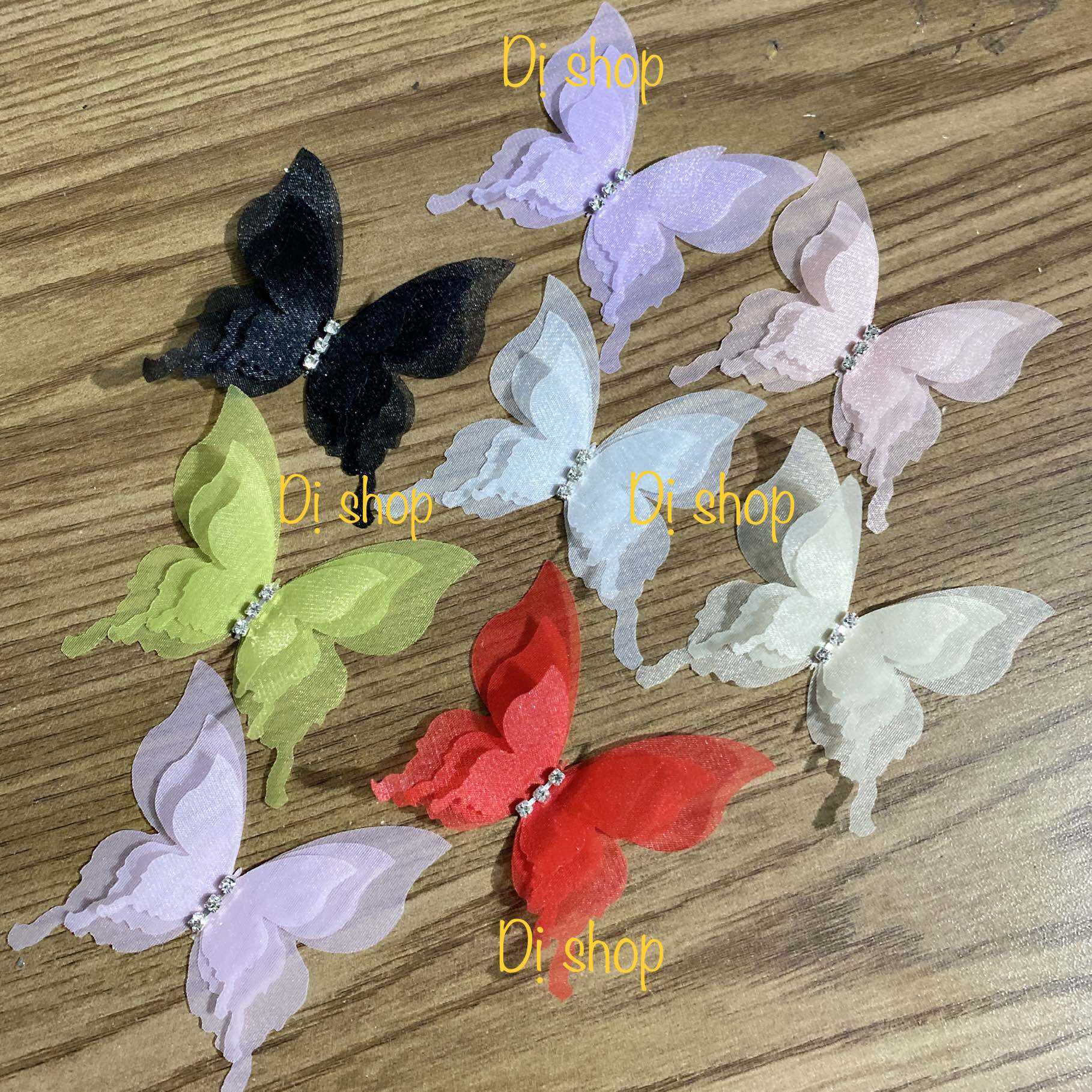 Set 5 bướm trang trí đính đá 3 lớp size 6cm