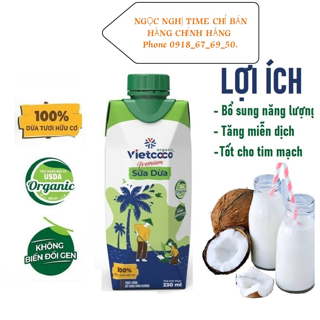 Sữa dừa Organic(hữu cơ) Vietcoco hộp 330ml nắp vặn