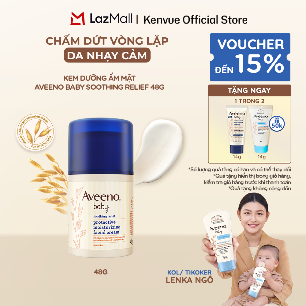 Kem dưỡng ẩm mặt làm dịu da nhạy cảm, khô ngứa Aveeno Baby Soothing Relief 48g