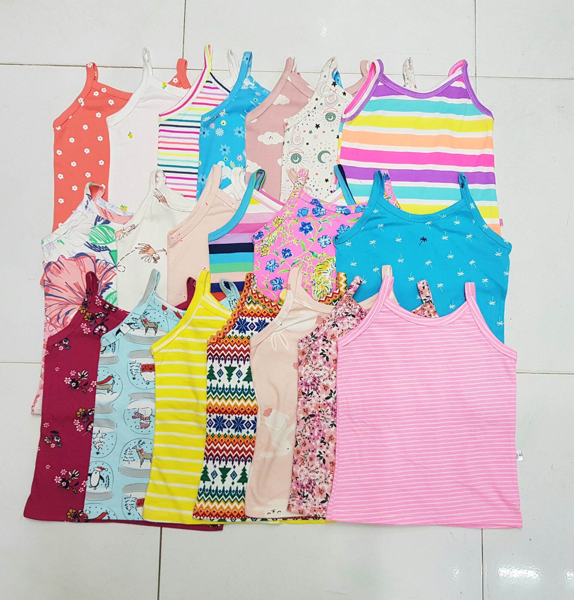 [HCM][ Size đại] Combo 5 áo 2 dây hàng xuất dư vải cotton thoáng mát nhiều màu cho bé gái đủ size cho bé từ 26-32kg (Màu ngẫu nhiên)