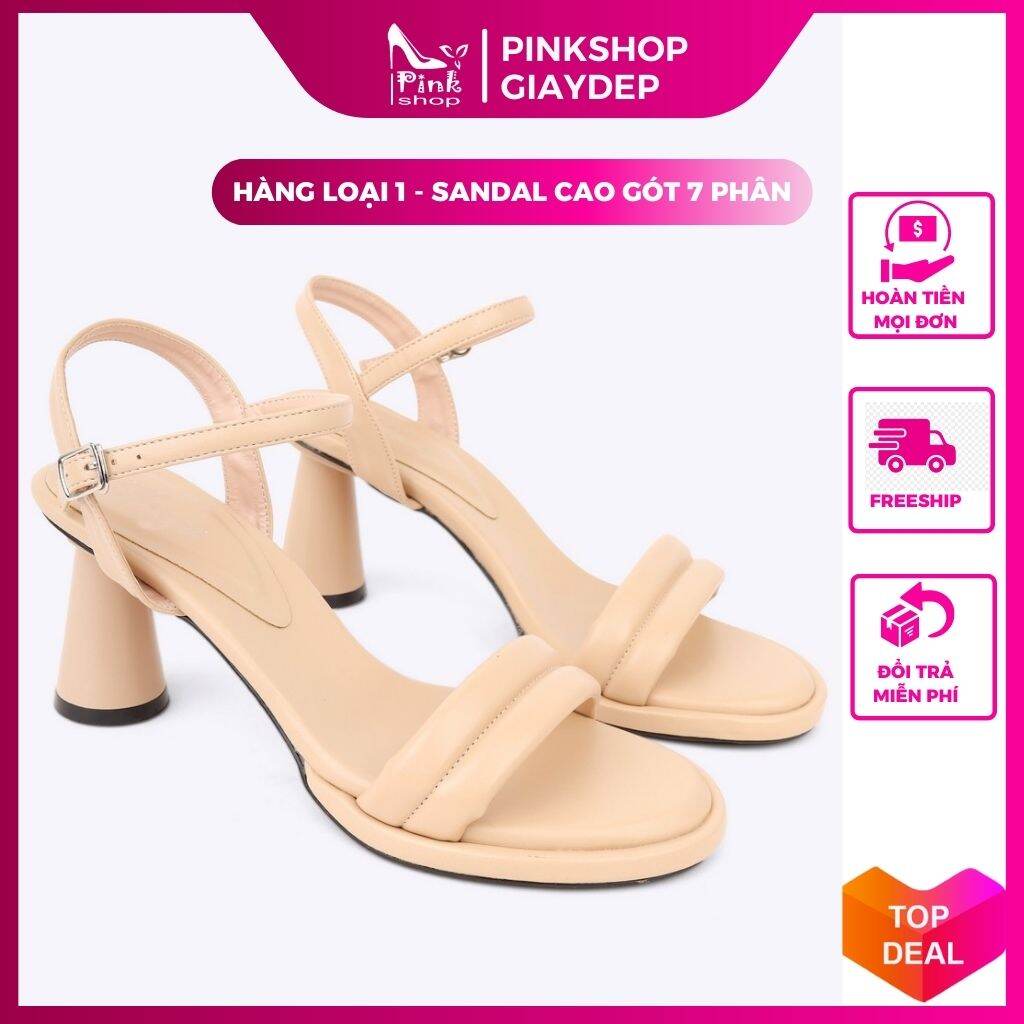 Giày cao gót PinkShopGiayDep sandal cao gót nữ kiểu mới đẹp đế vuông 7 phân quai ngang lót mút cực xinh SD7TLM