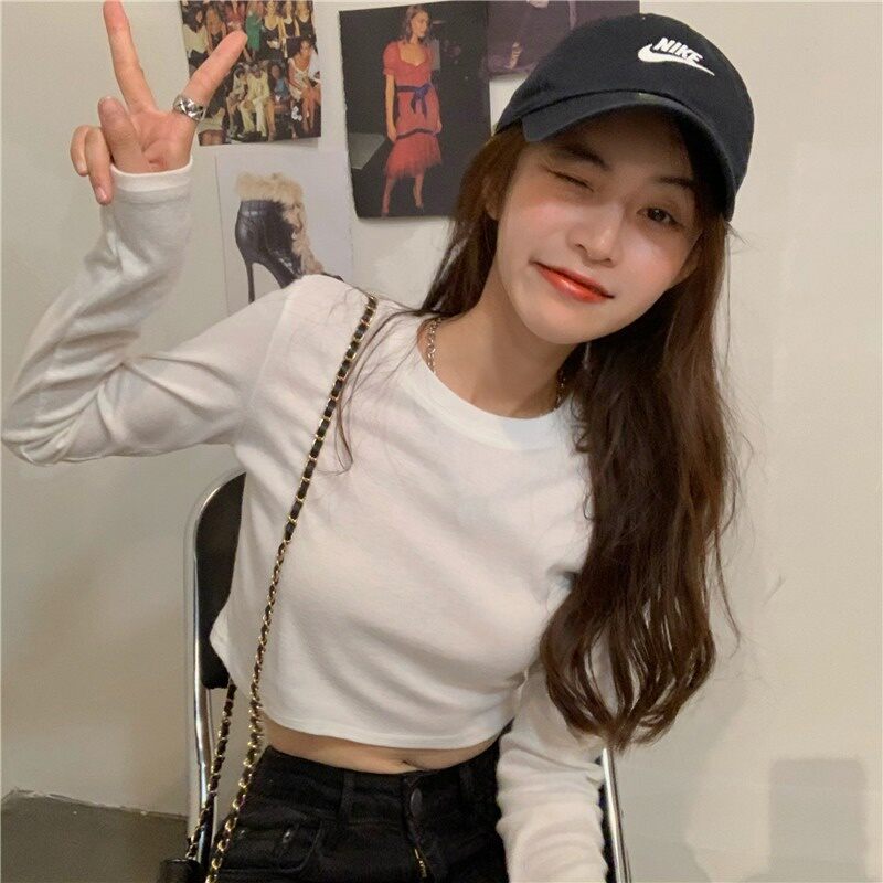 Áo croptop cổ tròn cao tay dài