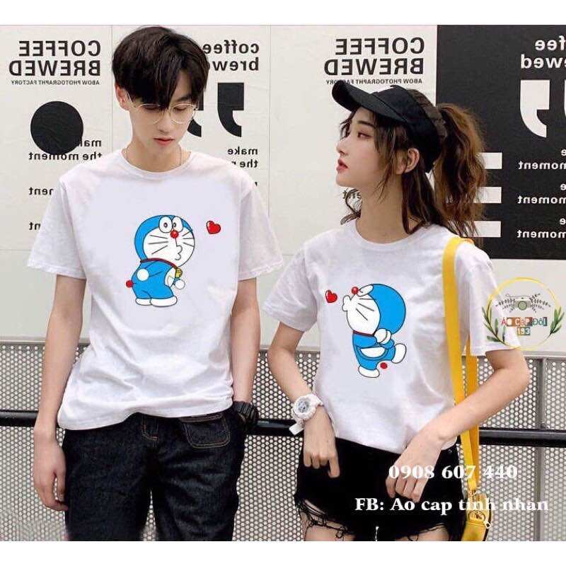 Áo thun đôi tình nhân tay ngắn in hình Doraemon dễ thương