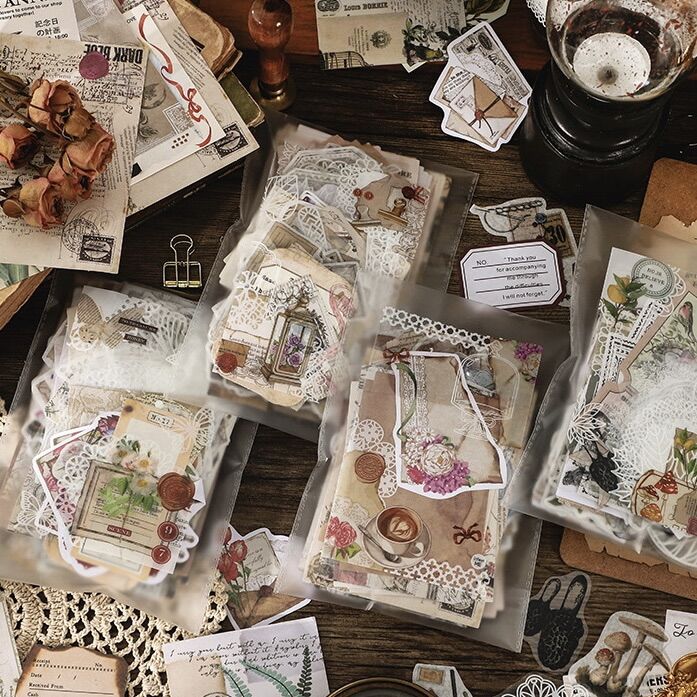 Set 25 món giấy nền vintage trang trí journal diy sổ tay