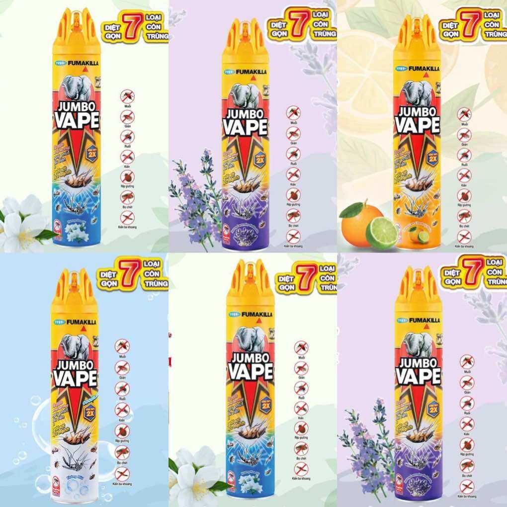 Bình xịt côn trùng jumbo vape 600ml đủ mùi