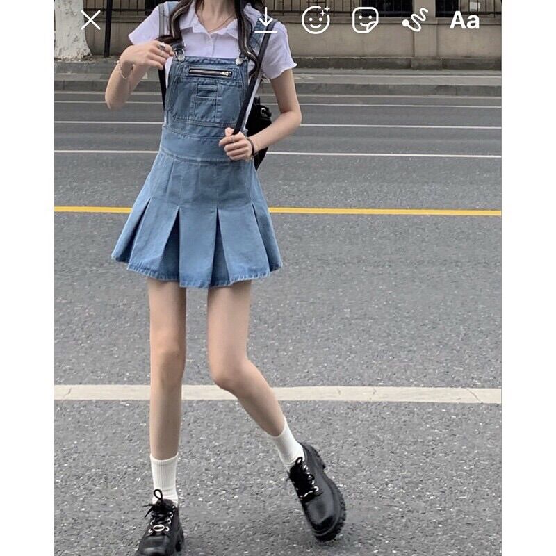 [ORDER] Váy yếm jeans xếp ly form xoè