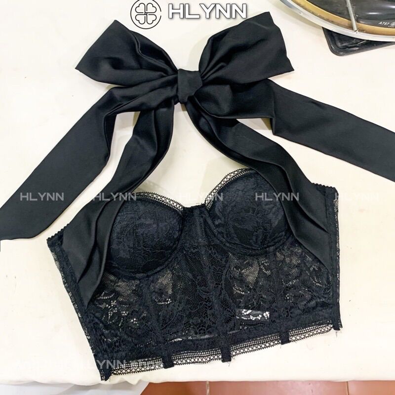 M169 Áo corset ren phối nơ lụa satin mặc 2 kiểu