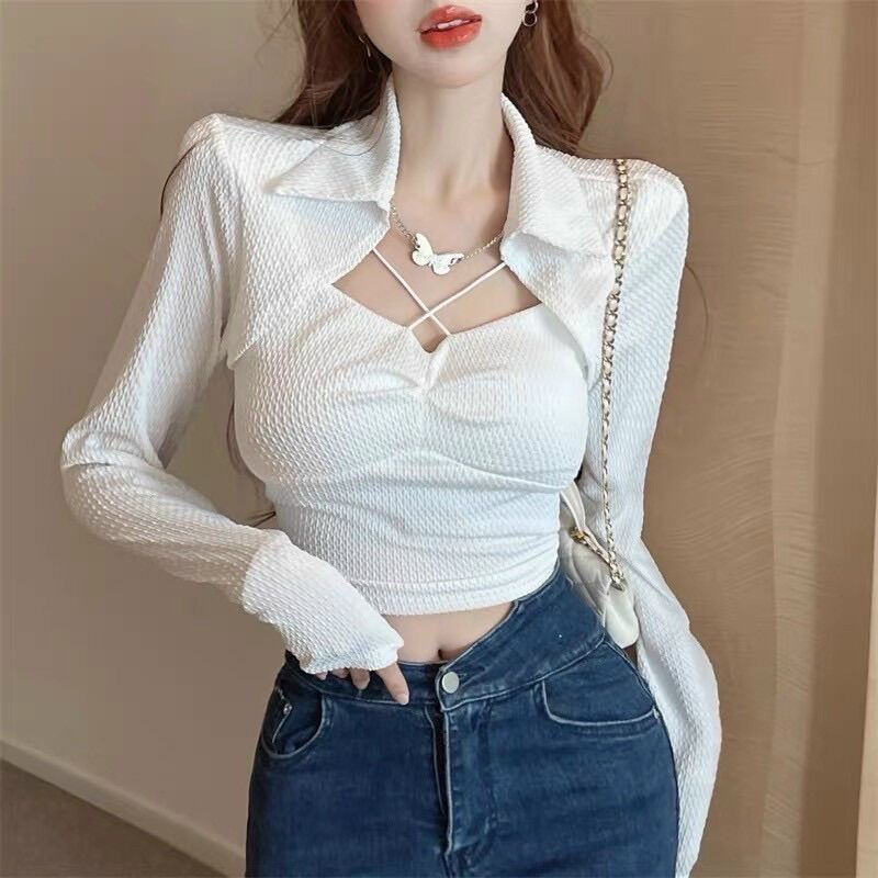Áo tay dài cổ bẻ kiểu yếm mới BG