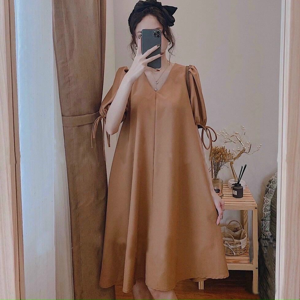 Đầm bầu công sở cổ V thời trang